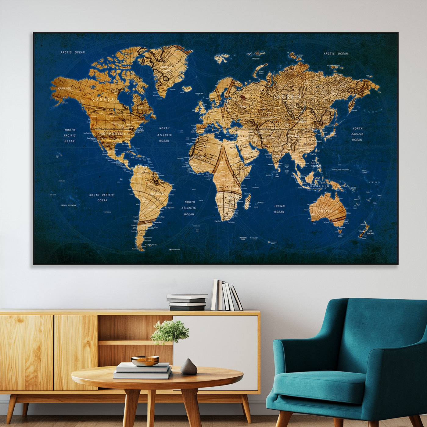 SEG-FC-51X34_Oversize - Push Pin World Map Canvas Print – Framed Wall Art for Couples to Track Their Travels – Anniversary