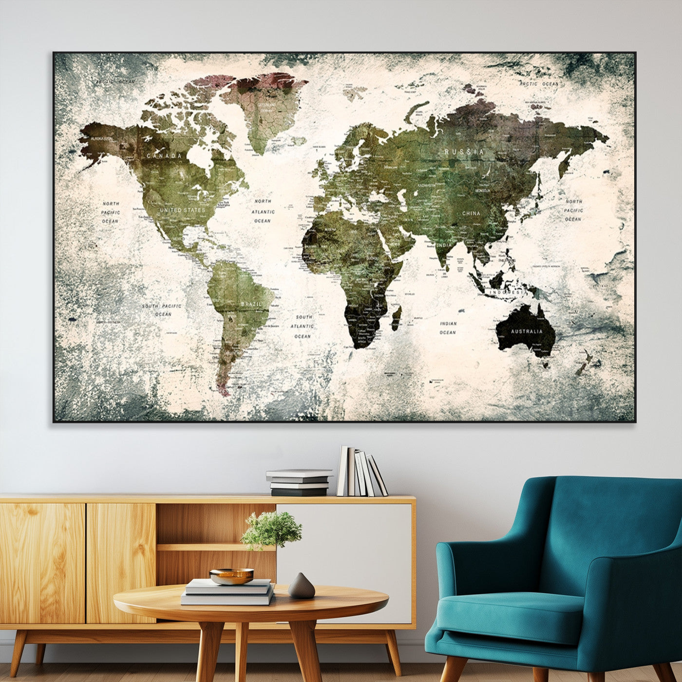 SEG-FC-51X34_Oversize - Push Pin World Map Canvas Print – Framed Wall Art for Couples to Track Their Travels – Anniversary