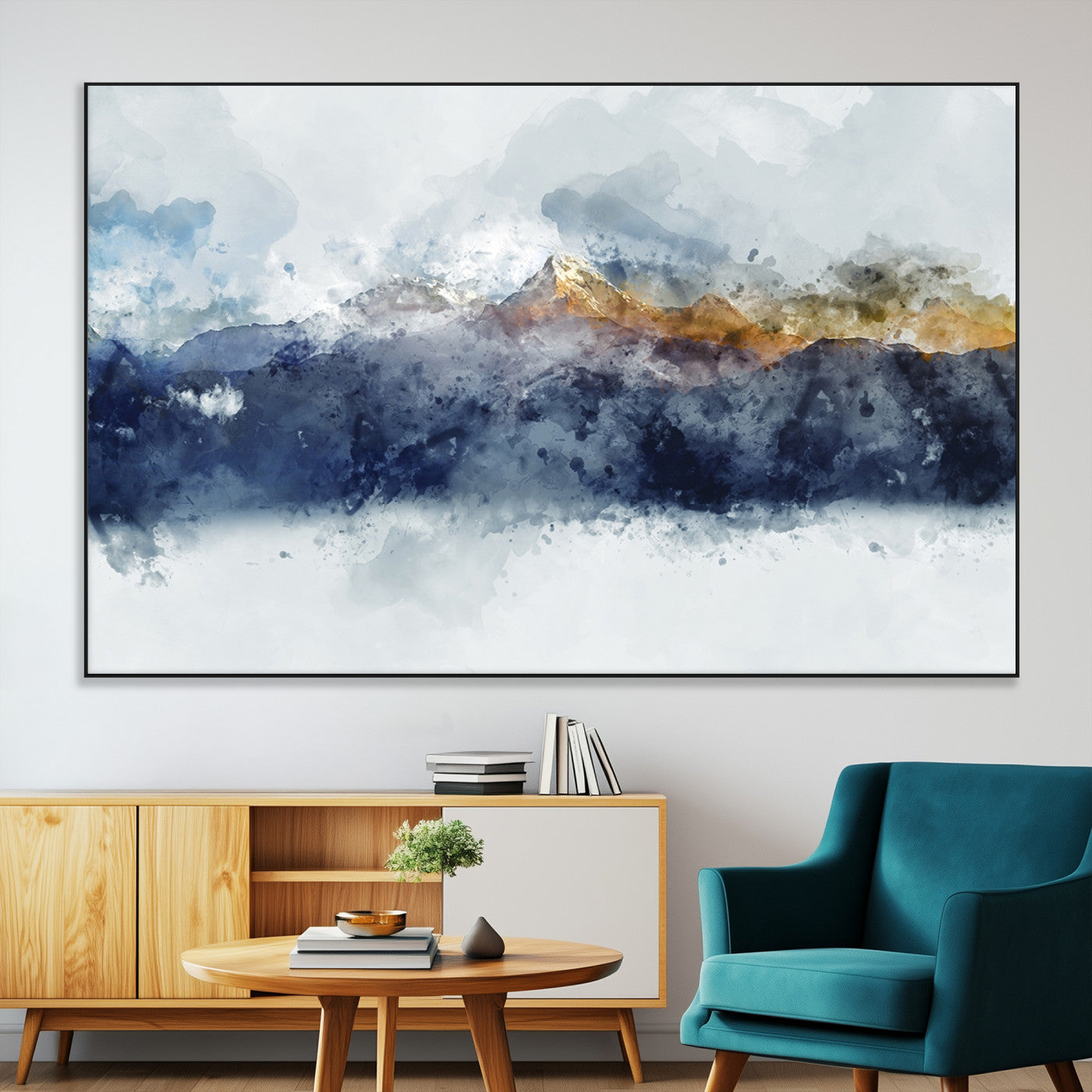 89149-MGV-CV-36X24-Abstract Mountain Range Art Canvas Print | 3 Panel Watercolor Landscape for Living Room, Office, or Bedroom | Large Ready-to-Hang Artwork