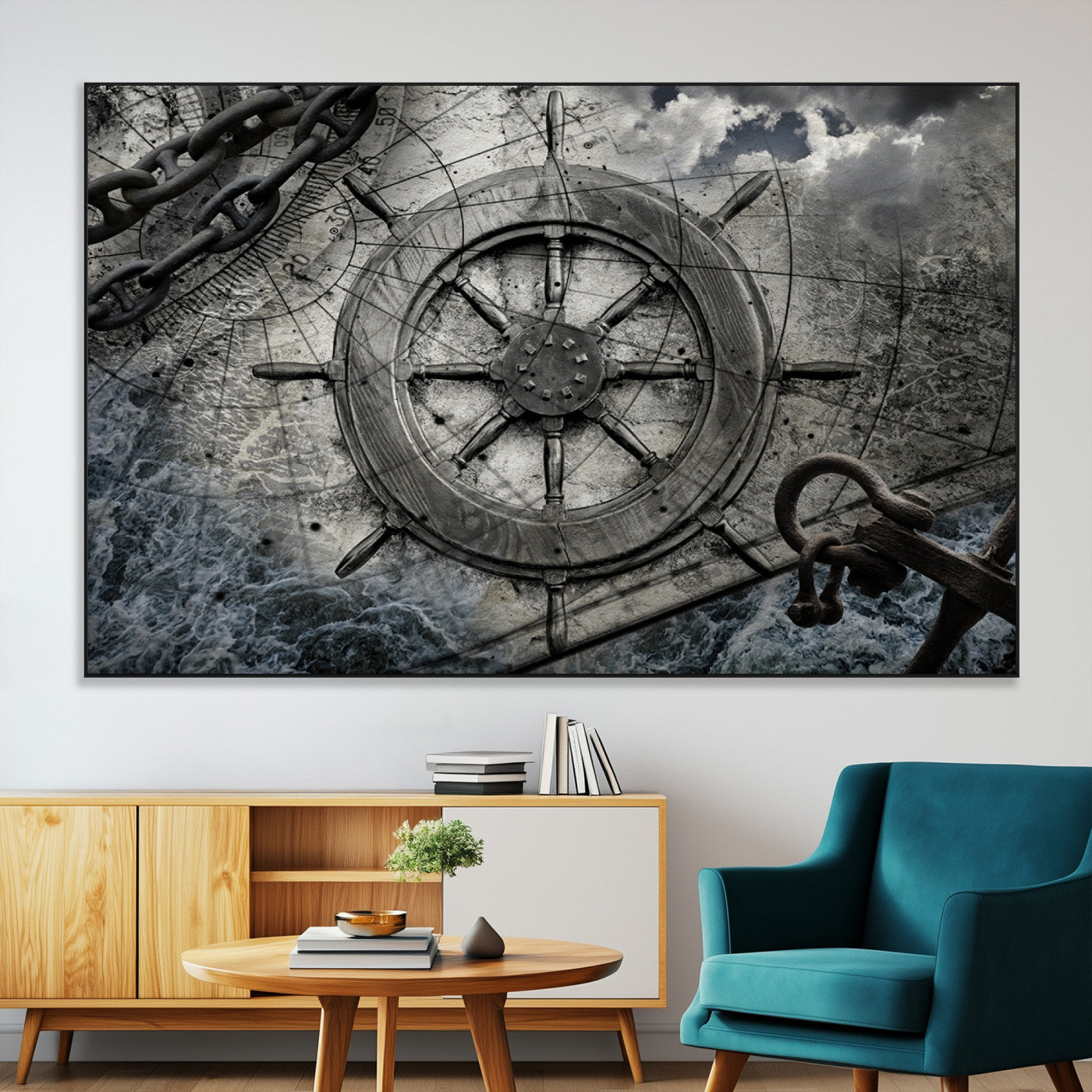 SEG-FC-51X34_Oversize - Ship Steering Wheel Vintage Wall Art Canvas Print