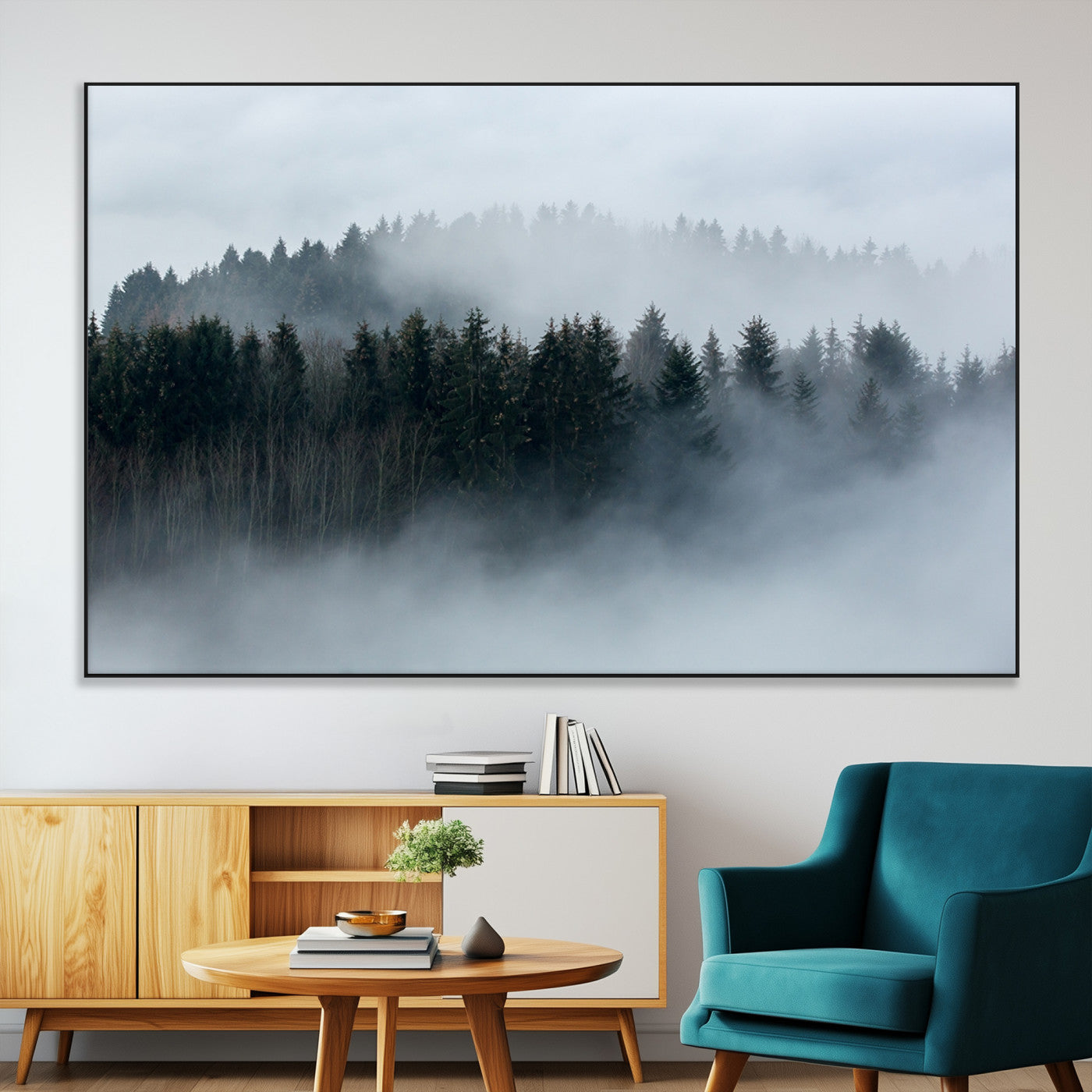 SEG-FC-51X34_Oversize - Autumn and Misty Trees in the Forest Wall Art Canvas Print, Foggy Forest Mountain Wall Art Canvas