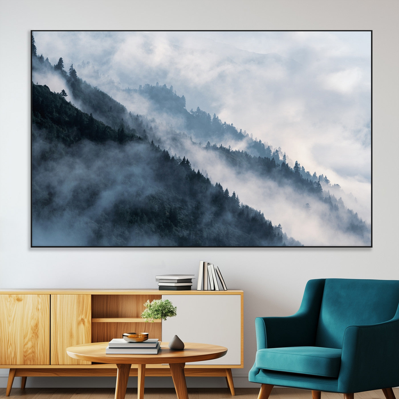 SEG-FC-51X34_Oversize - Foggy Forest Wall Art Canvas Print – Misty Mountain Landscape Decor – Ready to Hang Nature-Inspired