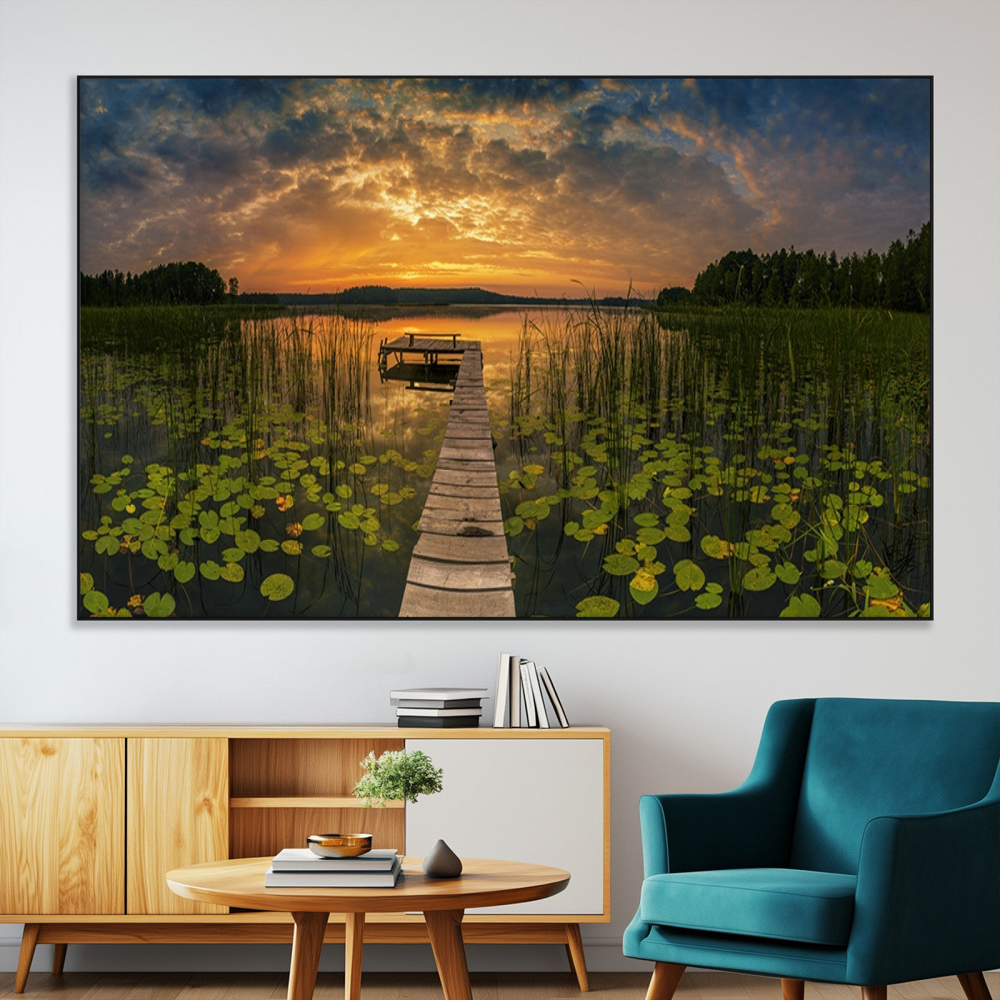 -Lake and Flower Wall Art Canvas Print