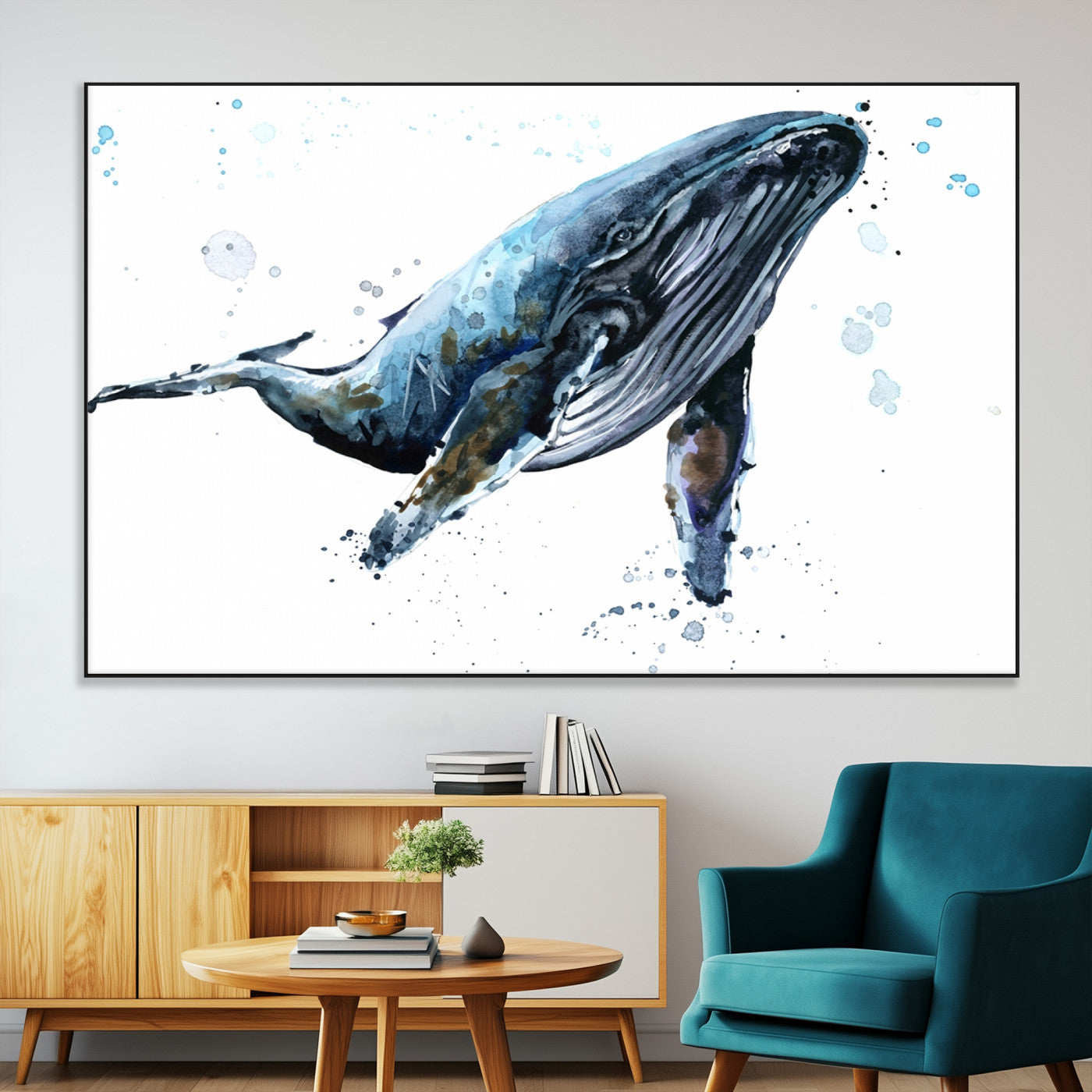 SEG-FC-51X34_Oversize - Watercolor Whale Wall Art Canvas Print