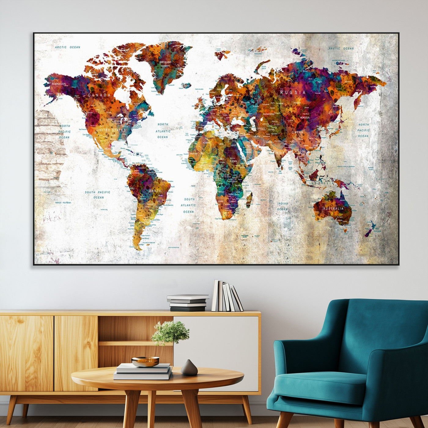 SEG-FC-51X34_Oversize - Push Pin World Map Canvas Print – Framed Wall Art for Couples to Track Their Travels – Anniversary