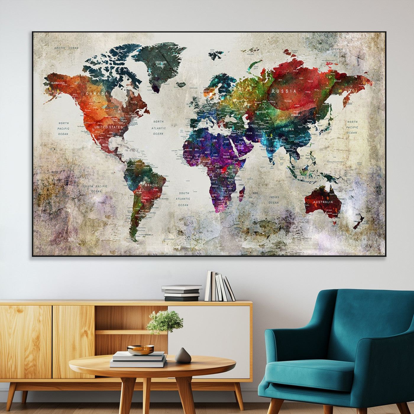 SEG-FC-51X34_Oversize - Push Pin World Map Canvas Print – Framed Wall Art for Couples to Track Their Travels – Anniversary