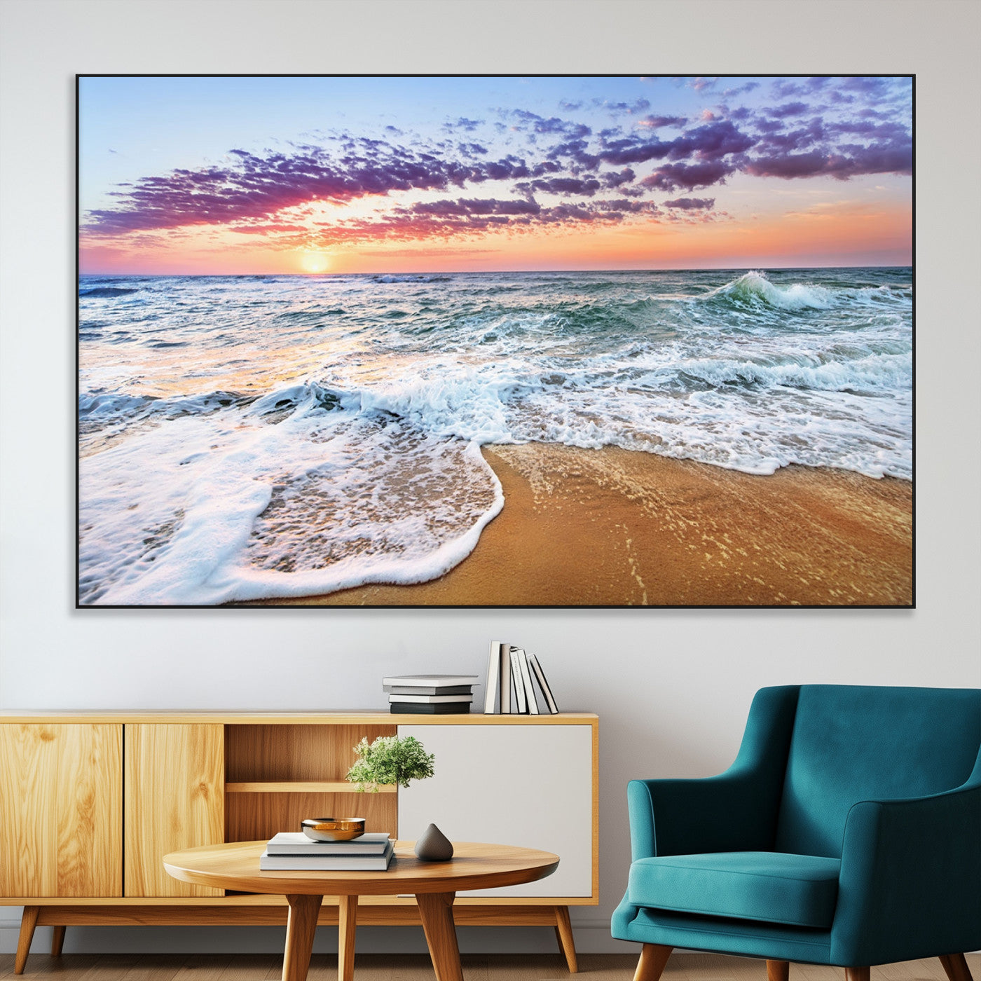SEG-FC-51X34_Oversize - Coastal Sunset Art Beach Canvas Wall Art Print | Ocean Waves Wall Art | Large 3-Panel Seascape for