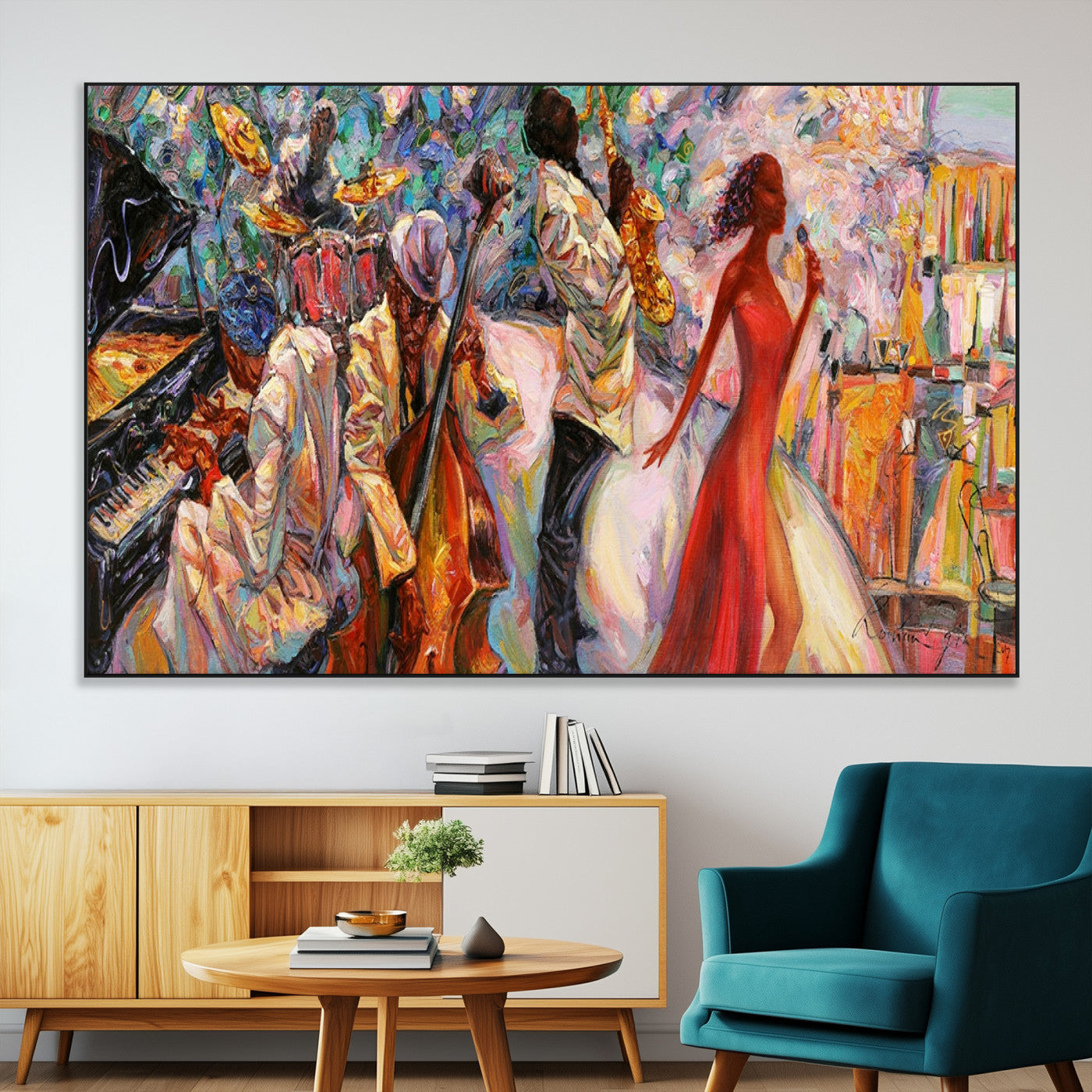 SEG-FC-51X34_Oversize - Abstract Afro American Jazz Canvas Wall Art | Music-Inspired Painting for Dining Room, Living Room,