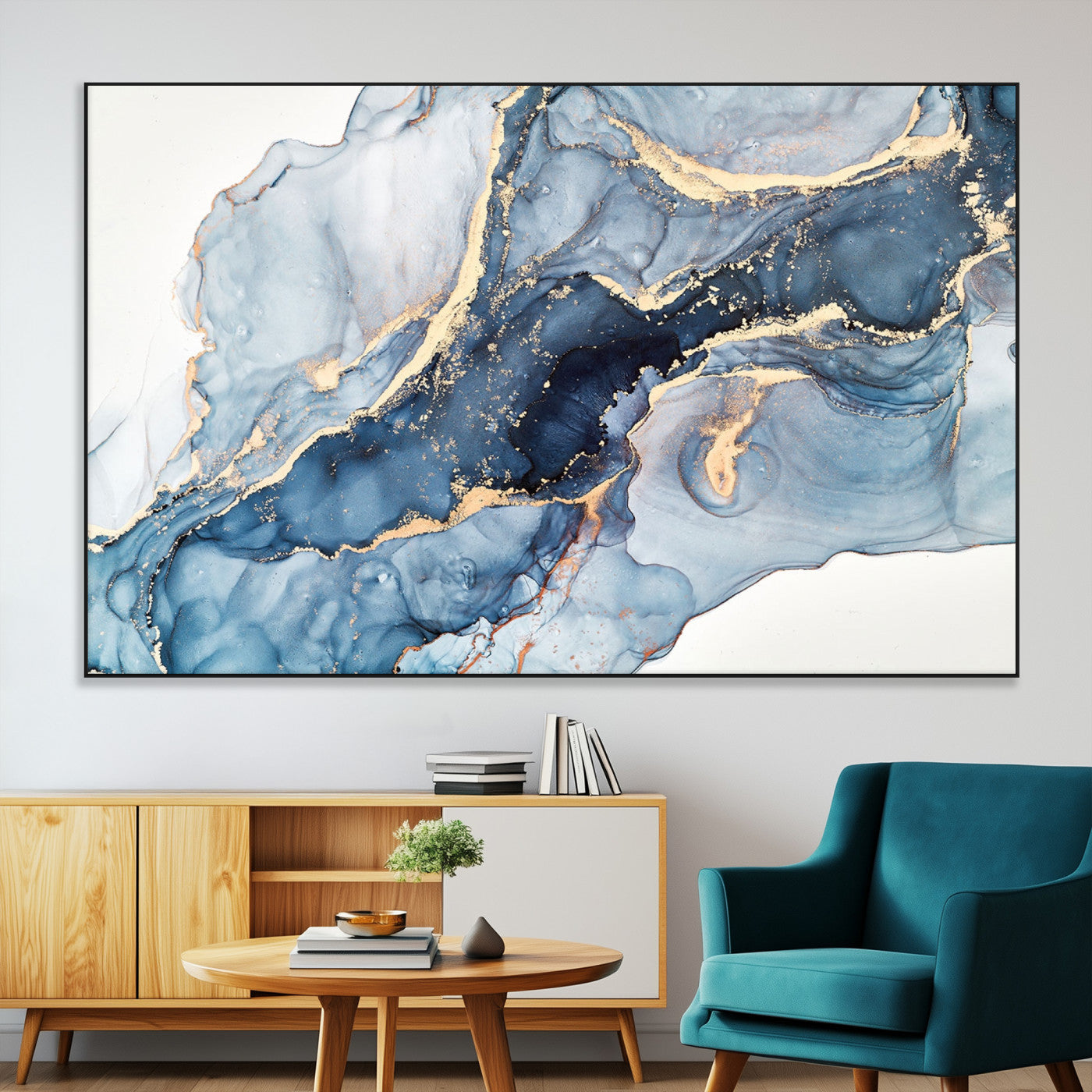 33782-MGV-CV-36X24-Abstract Art Print - Blue Abstract Canvas Wall Art Print Abstract Art Fluid Effect Marble Wall Art