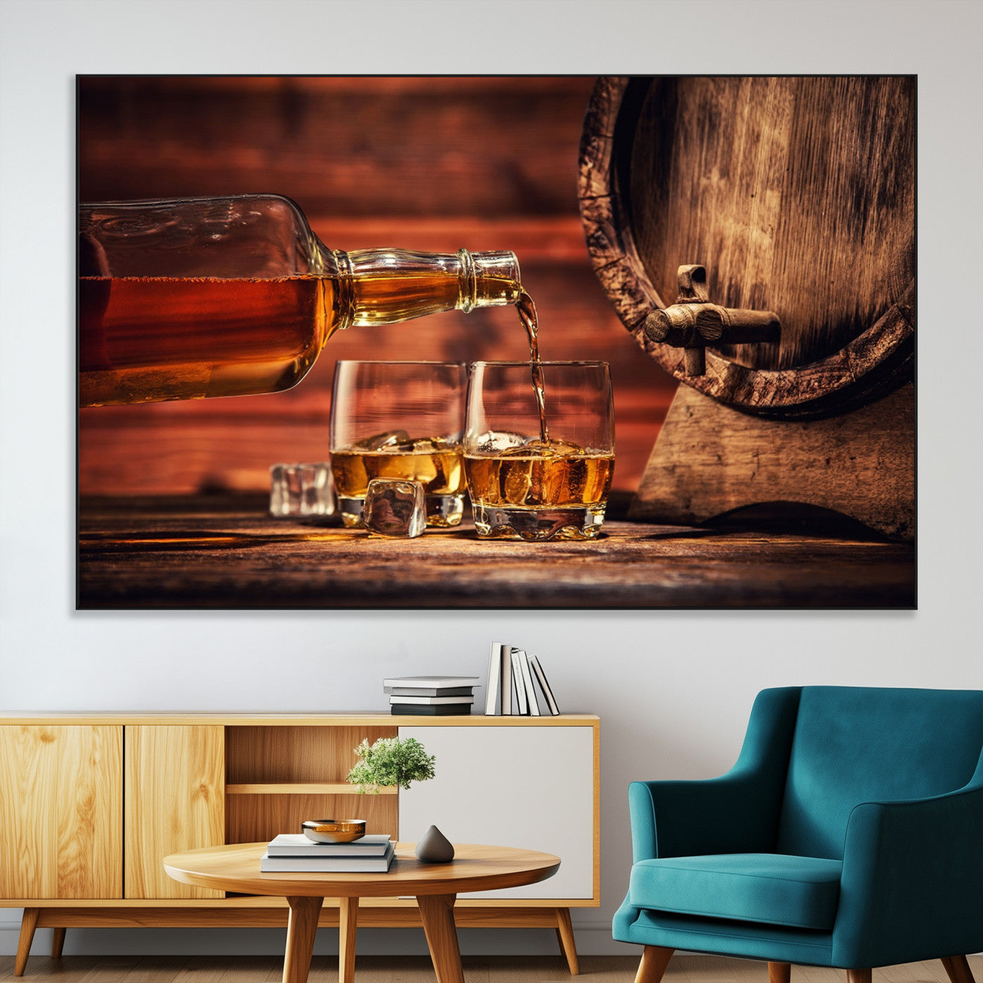 SEG-FC-51X34_Oversize - Whiskey and Cigar Canvas Wall Art | 3 Panel Bar Room Decor for Home Lounge, Office, or Man Cave |