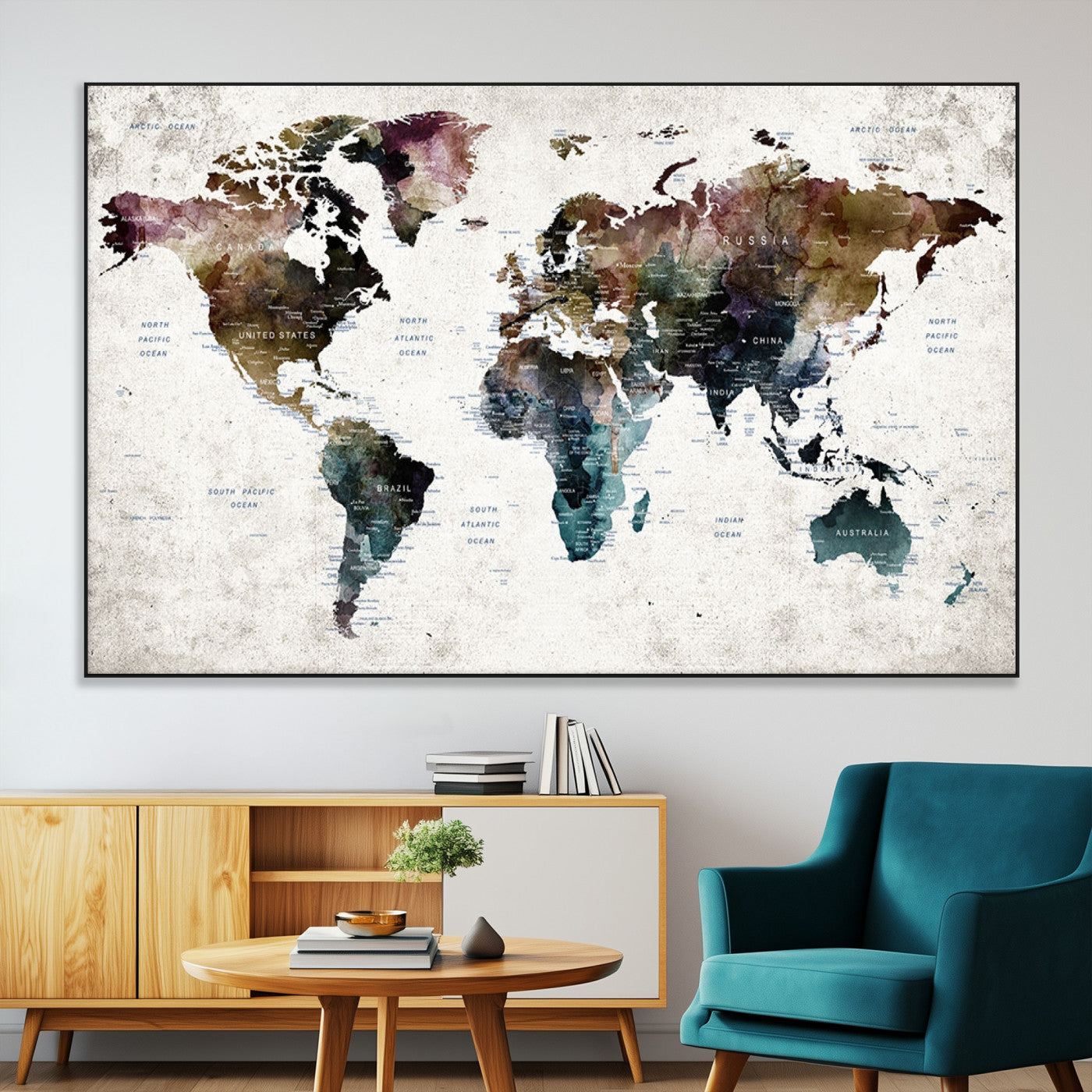 SEG-FC-51X34_Oversize - Push Pin World Map Canvas Print – Framed Wall Art for Couples to Track Their Travels – Anniversary