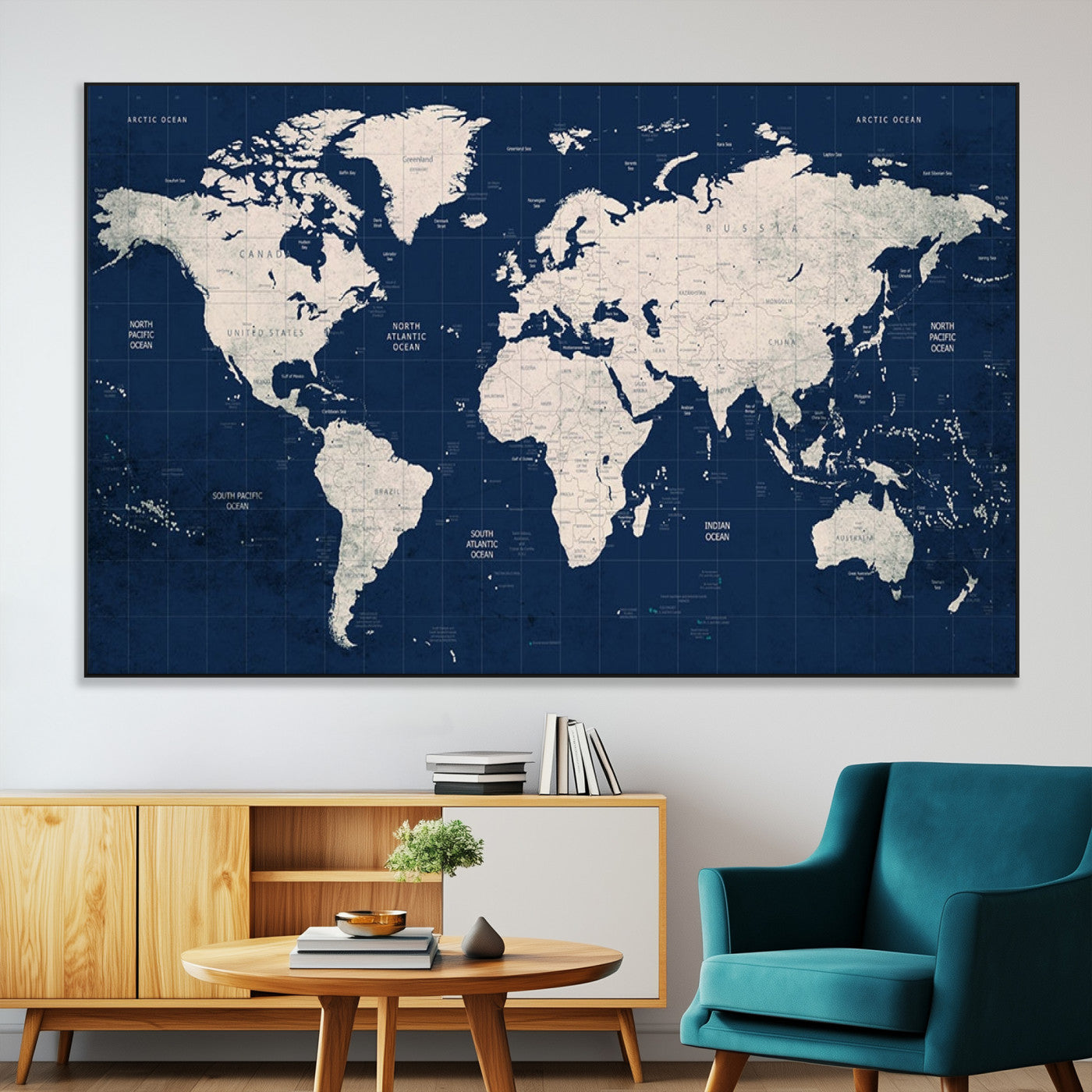 17866-MGV-CV-36X24-Push Pin World Map Canvas Print – Framed Wall Art for Couples to Track Their Travels – Anniversary