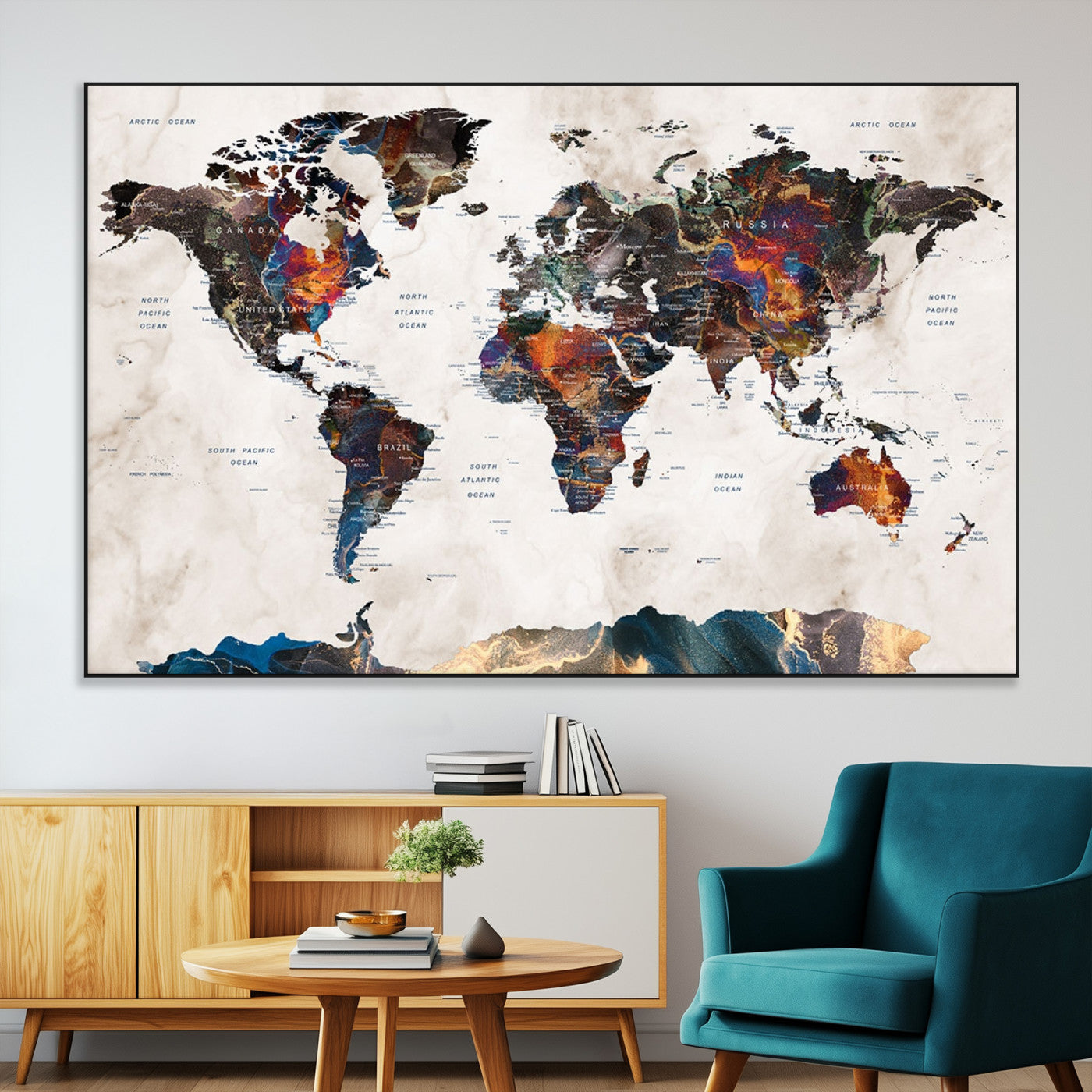 SEG-FC-51X34_Oversize - Push Pin World Map Canvas Print – Framed Wall Art for Couples to Track Their Travels – Anniversary