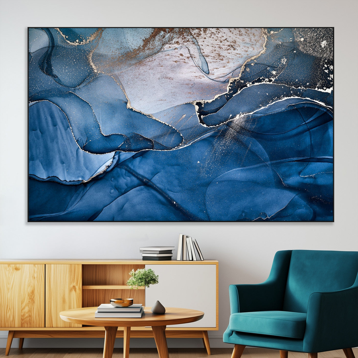 -Navy Blue Canvas Art Abstract Print – Elegant Triptych Modern Art Print – Contemporary Decor for Living Room or Office