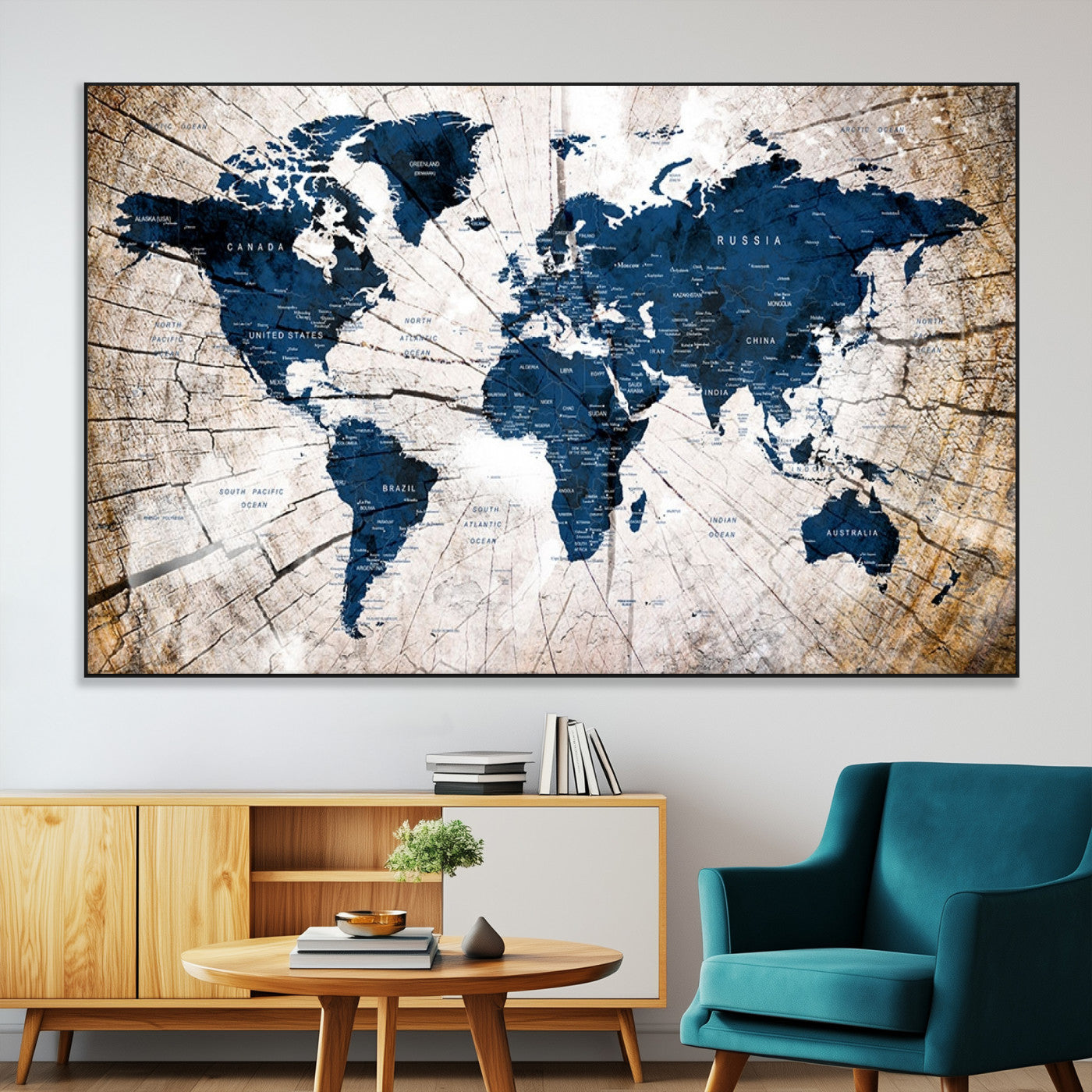 SEG-FC-51X34_Oversize - Push Pin World Map Canvas Print – Framed Wall Art for Couples to Track Their Travels – Anniversary