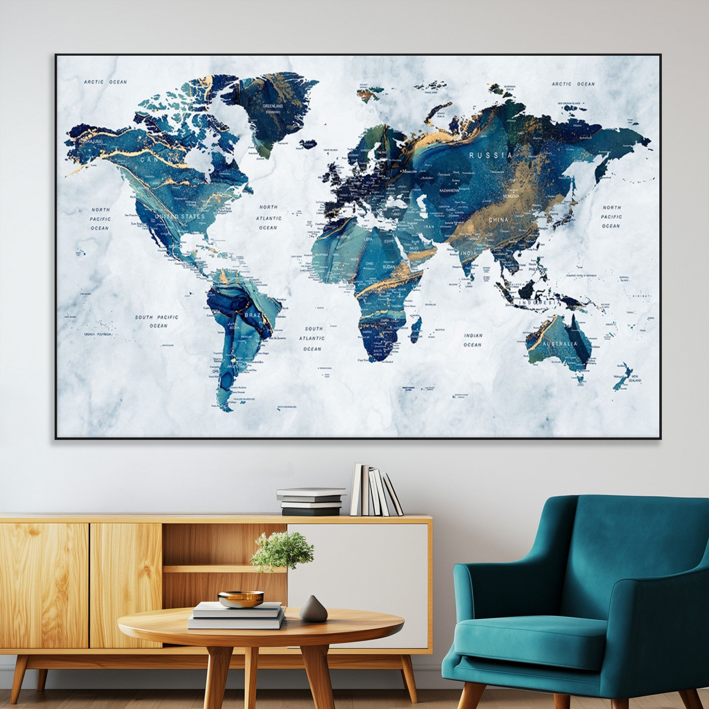 SEG-FC-51X34_Oversize - Push Pin World Map Canvas Print – Framed Wall Art for Couples to Track Their Travels – Anniversary