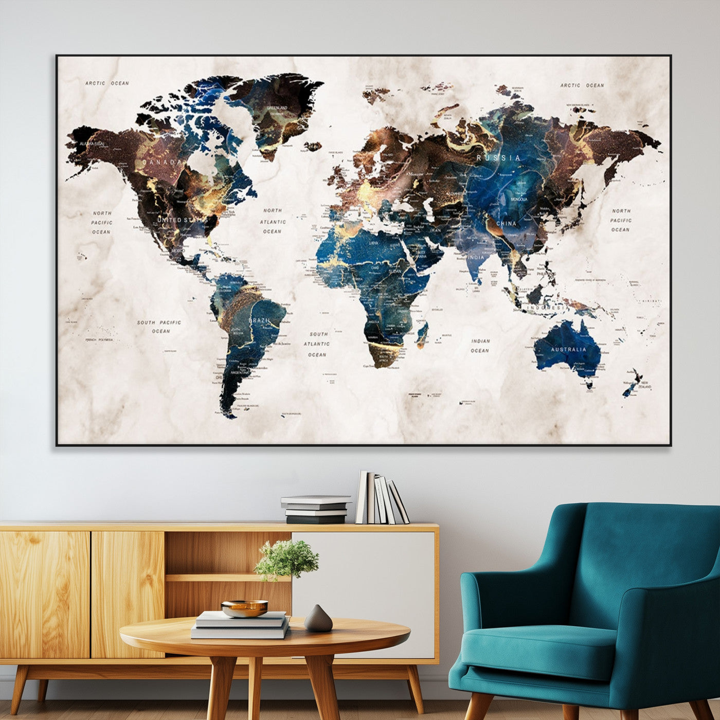 SEG-FC-51X34_Oversize - Push Pin World Map Canvas Print – Framed Wall Art for Couples to Track Their Travels – Anniversary