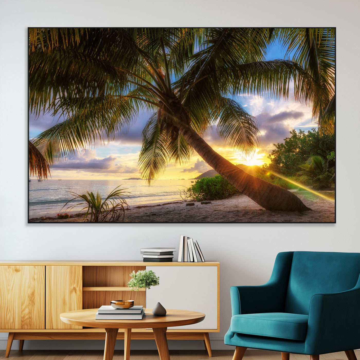 SEG-FC-51X34_Oversize - Tropical Island Sunset on the Beach Palms Wall Art Canvas Print