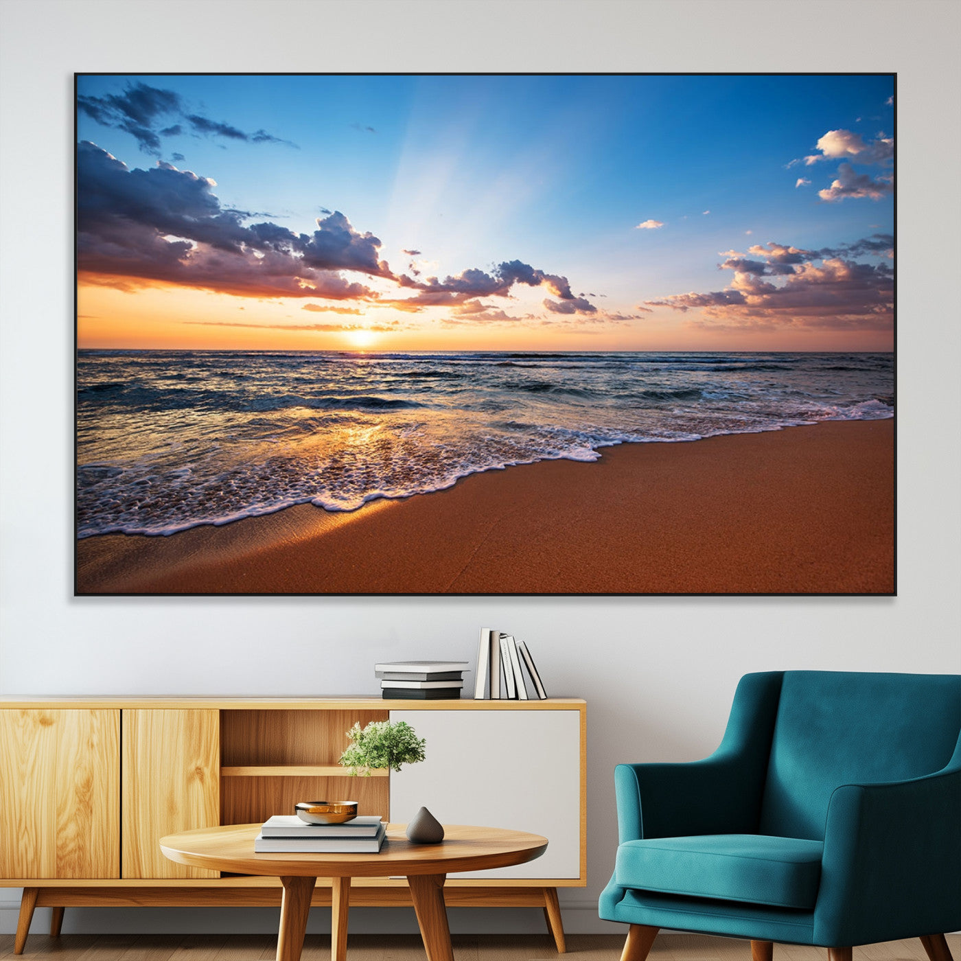 -Serene Ocean Sunset Canvas Print, Golden Hour Beach Wall Art, Giclee Canvas with Gallery Wrap and