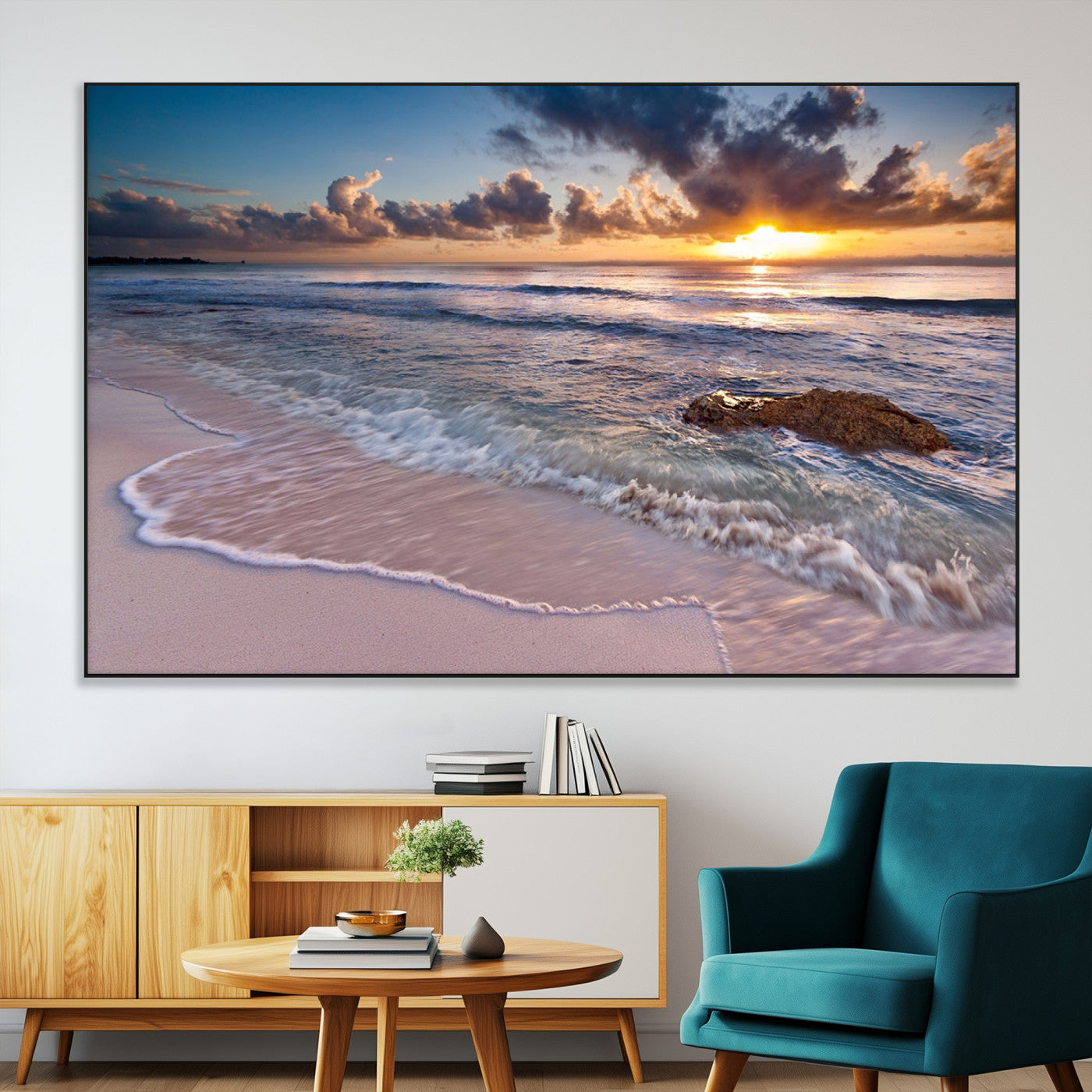 -Sea Ocean Sunset Beach Wall Art Canvas Print
