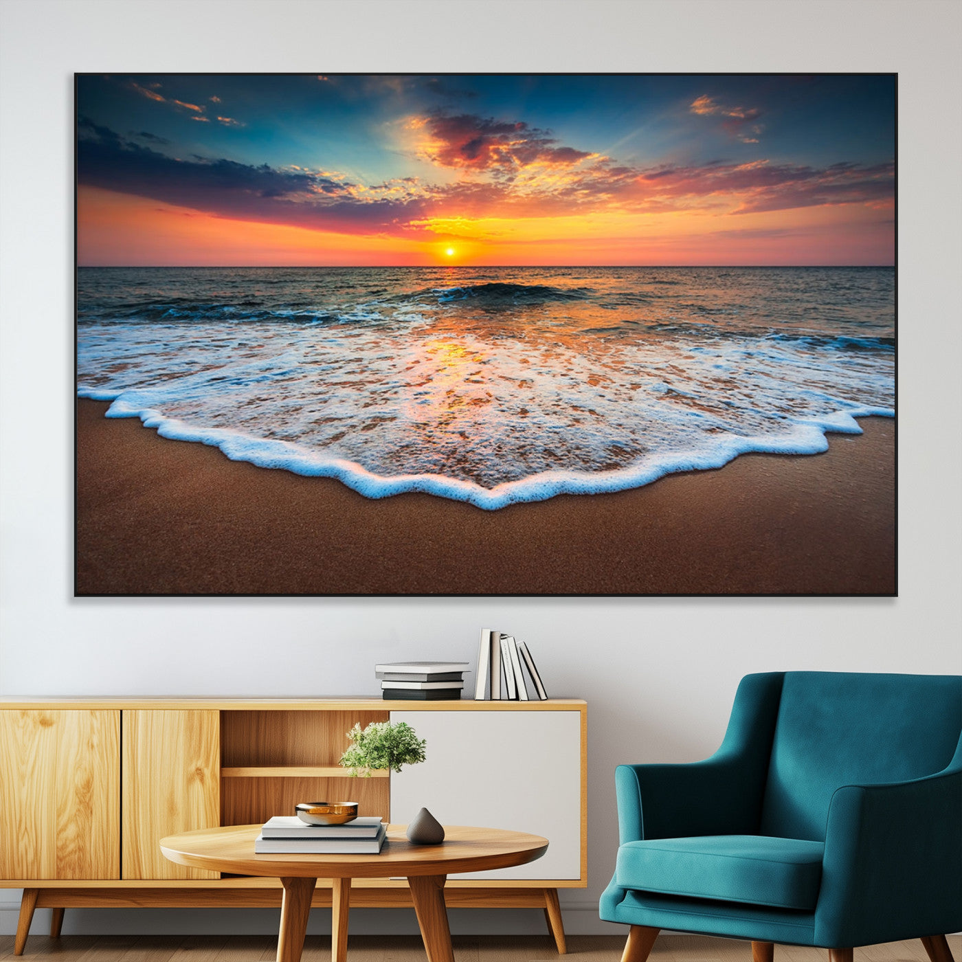 SEG-FC-51X34_Oversize - Sunset Beach Canvas Wall Art – Colorful Ocean Waves Triptych – Coastal Decor for Living Room or