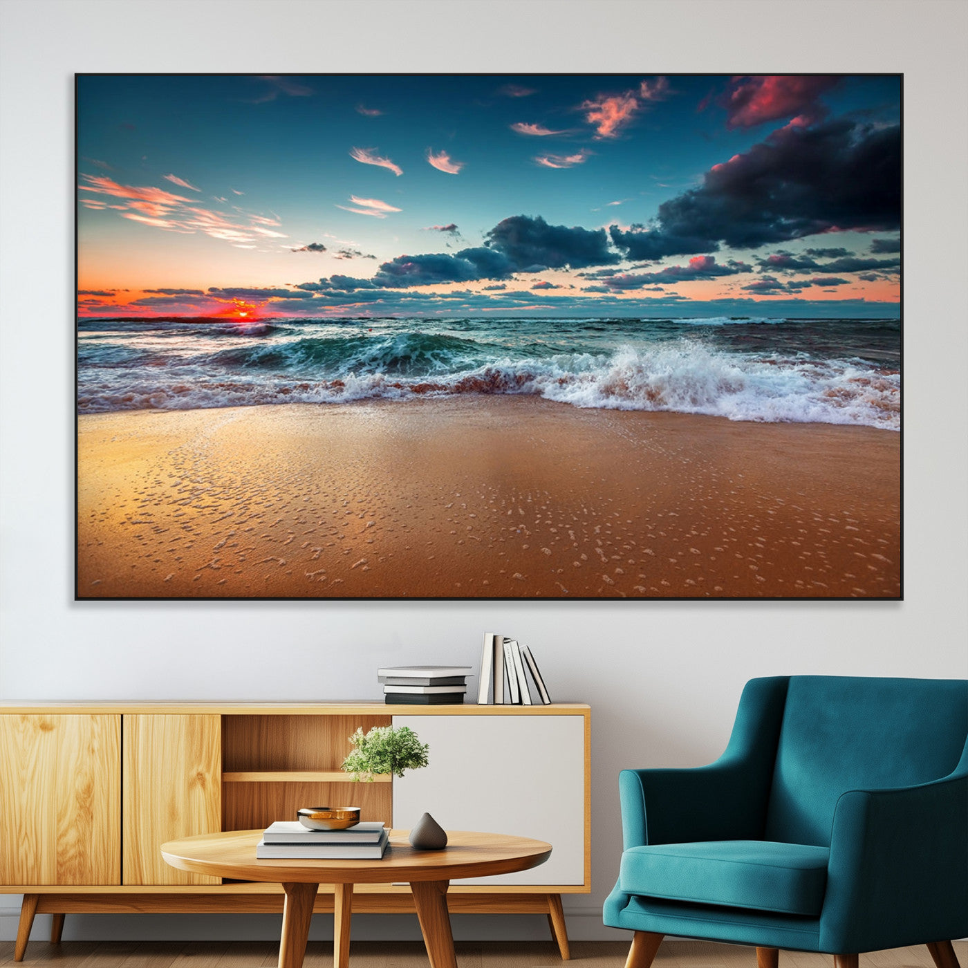 SEG-FC-51X34_Oversize - Sunset on Beach Wall Art Ocean Beach Canvas Print