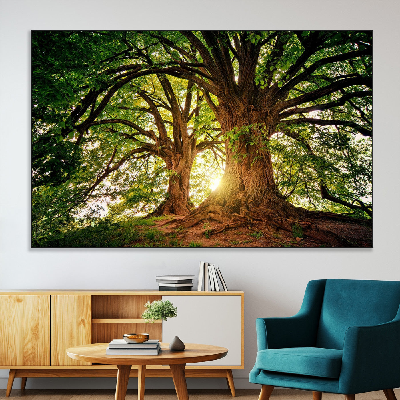 SEG-FC-51X34_Oversize - Majestic Ancient Tree Wall Art, NatureCanvas Print, Woodland Art, Tree of Life Artwork, Sunlit