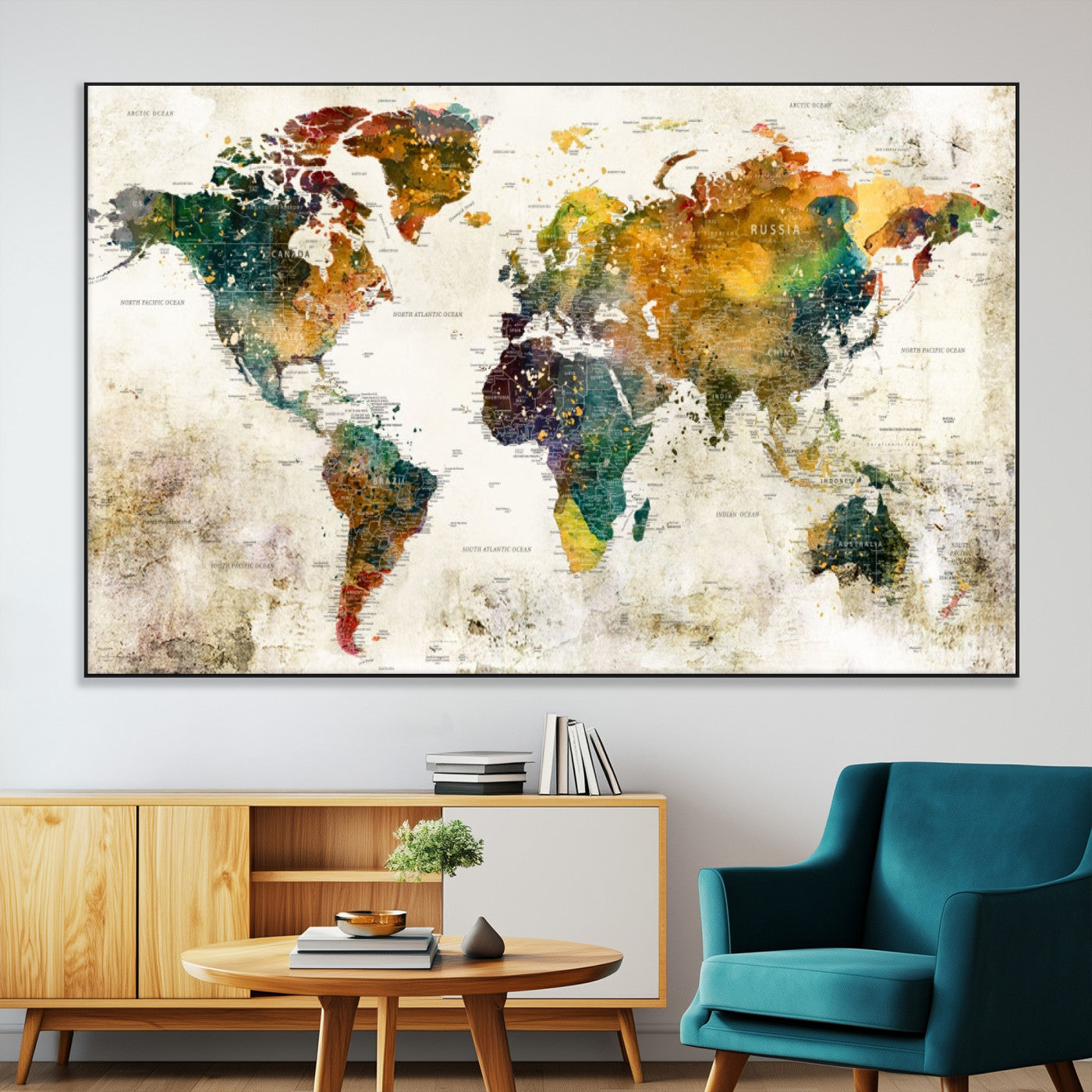 SEG-FC-51X34_Oversize - Push Pin World Map Canvas Print – Framed Wall Art for Couples to Track Their Travels – Anniversary