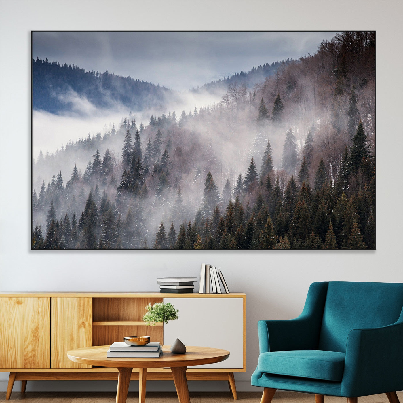 SEG-FC-51X34_Oversize - Beautiful Rising Fog in Winter Mountain Landscape - Framed Rising Fog in Winter Mountain Canvas