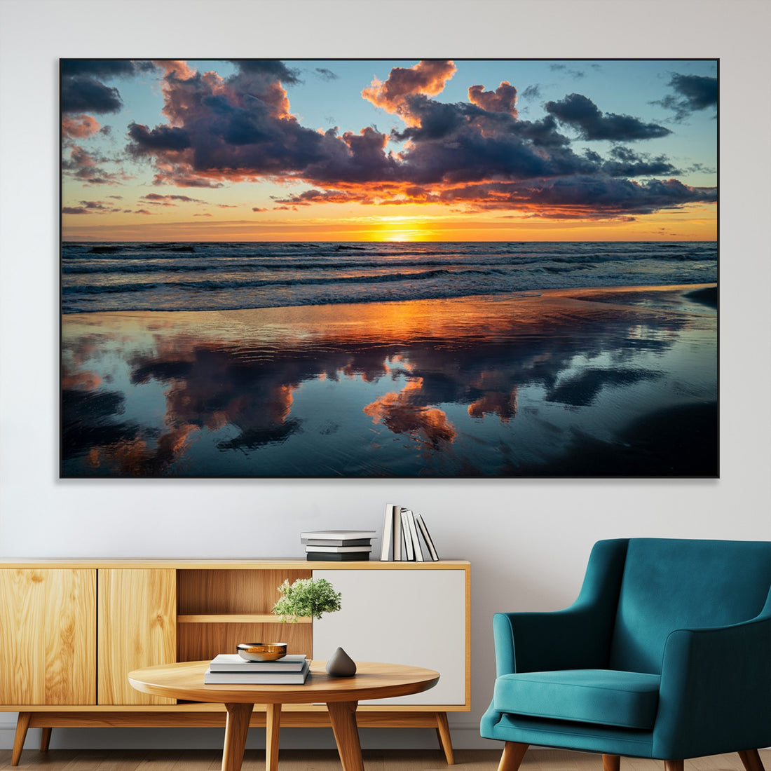 Beach Sunset Print | Ocean Canvas Artwork with Sunset Reflection for Home or Office