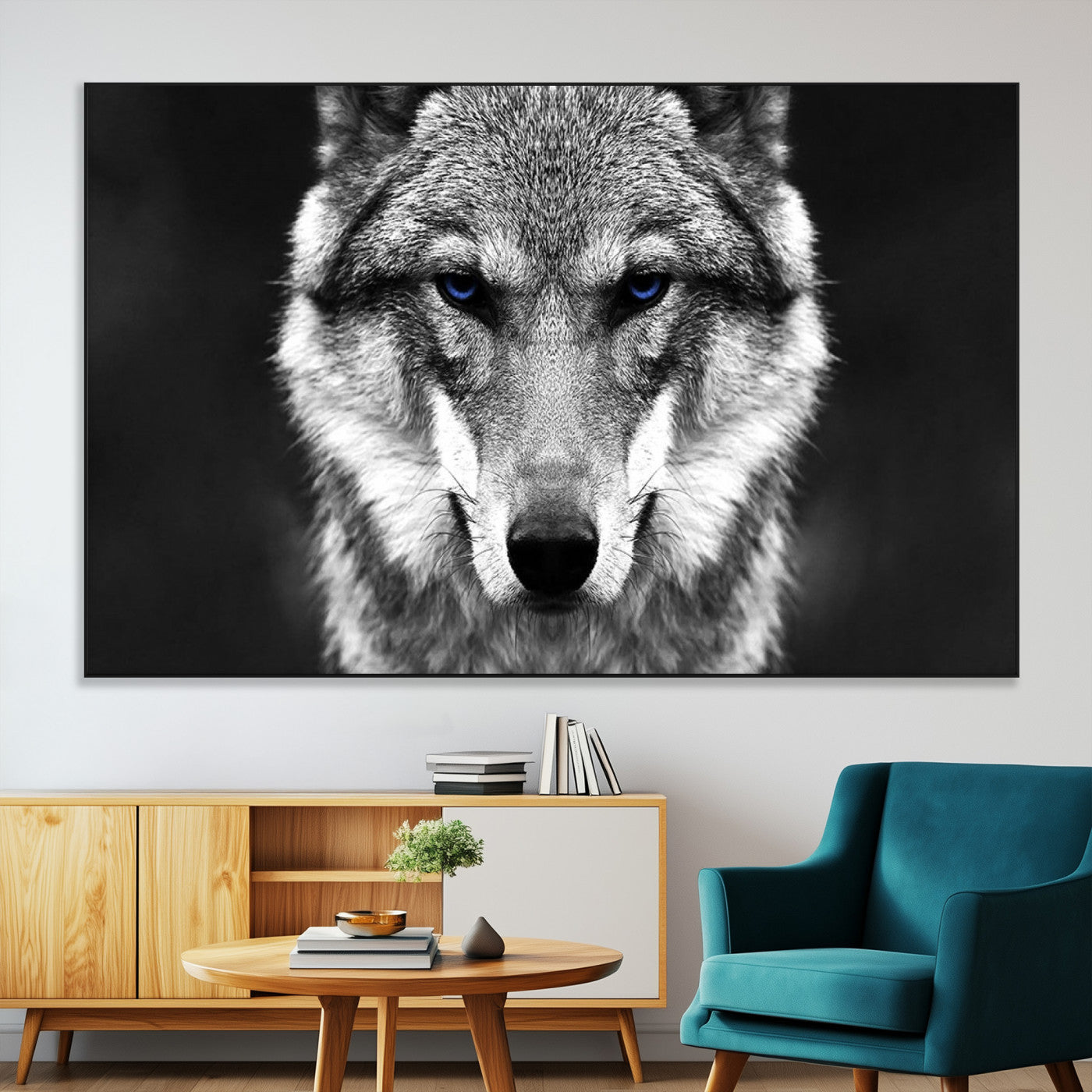 SEG-FC-51X34_Oversize - Black and White Wild Wolf Wall Art Canvas Print