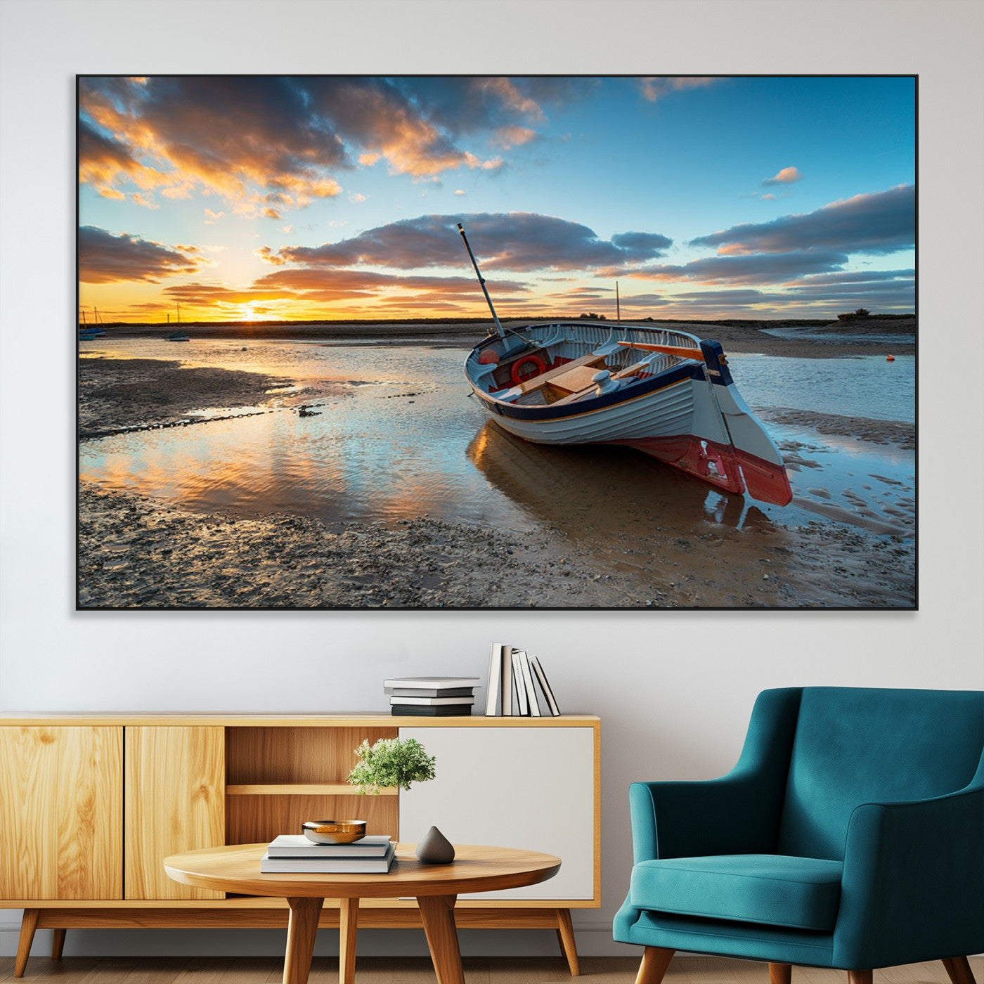 SEG-FC-51X34_Oversize - Small Boat At The Beach Sunset Wall Art, Boat Sunset Wall Art Canvas Print