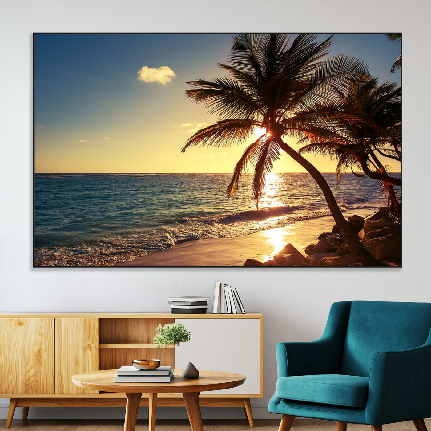 -Sunset Palm Trees Wall Art Canvas Print