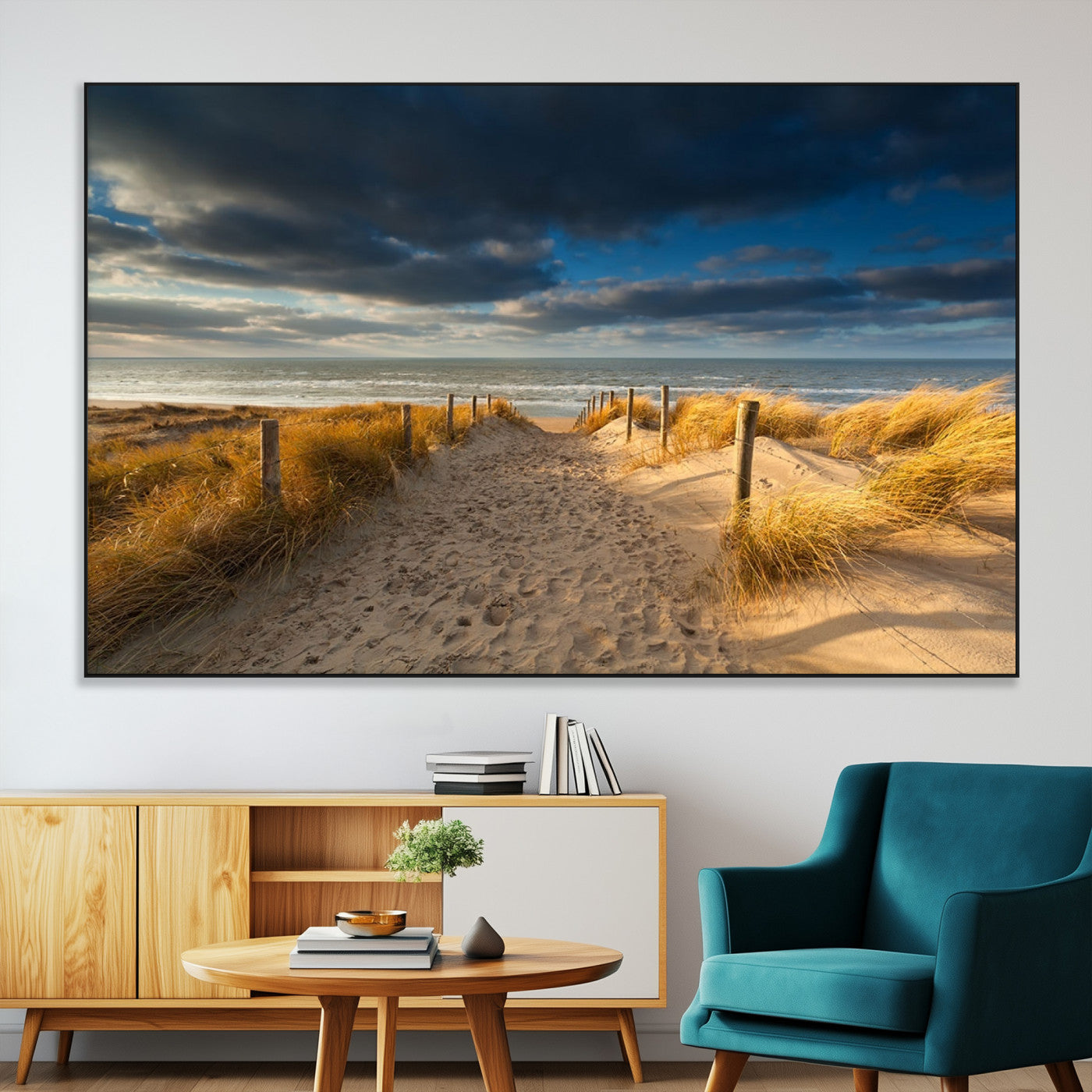 SEG-FC-51X34_Oversize - Ocean Beach Dark Clouds Wall Art Canvas Print