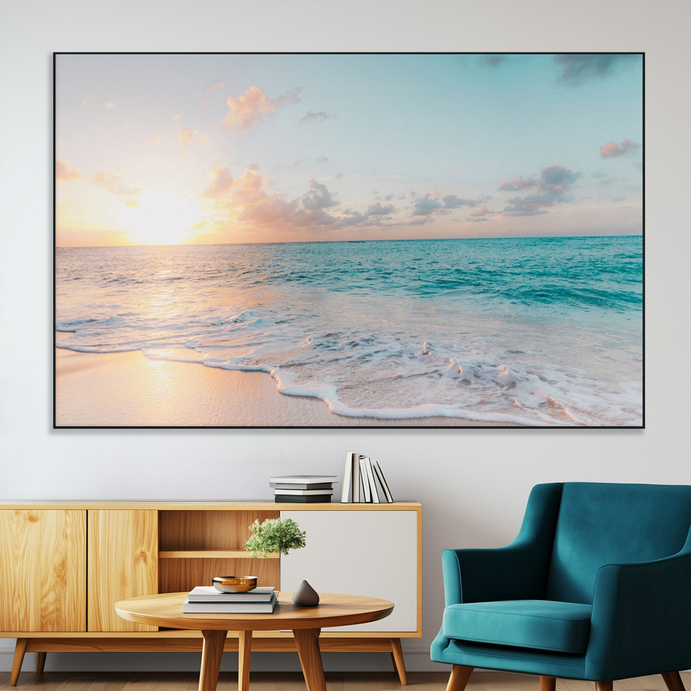 SEG-FC-51X34_Oversize - Tranquil Ocean Beach Sunset Canvas Wall Art | 3-Panel Coastal Decor