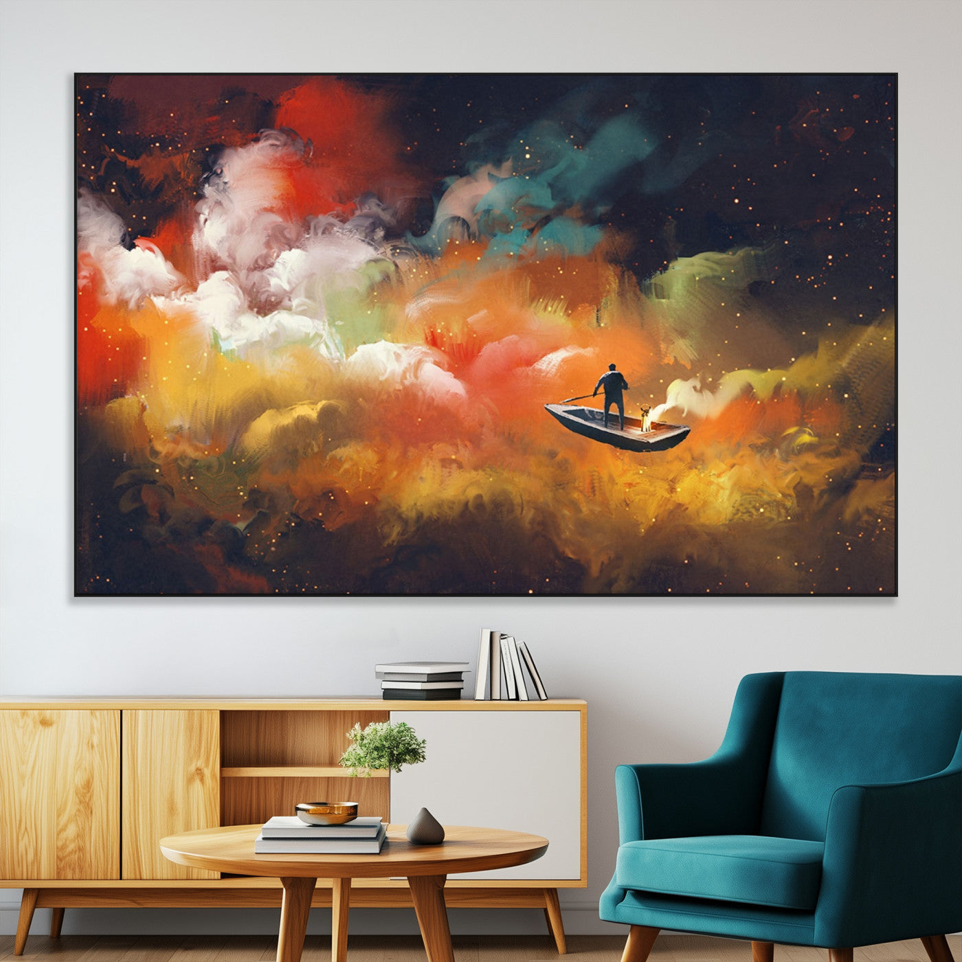 SEG-FC-51X34_Oversize - Surreal Space Adventure Canvas Wall Art – Dreamlike Abstract Galaxy Print – Framed and Ready to Hang for Living Room or Bedroom Decor