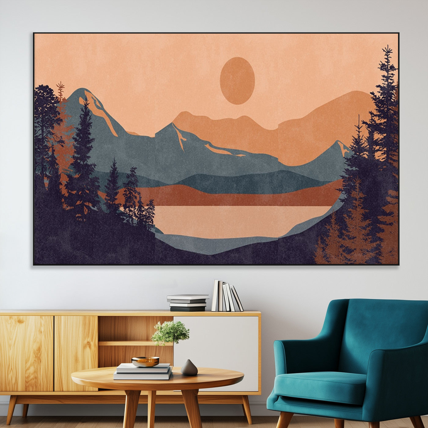 SEG-FC-51X34_Oversize - Modern Boho Sunset Canvas Print, Mountain Landscape Triptych – Giclée Canvas Art Print for Living