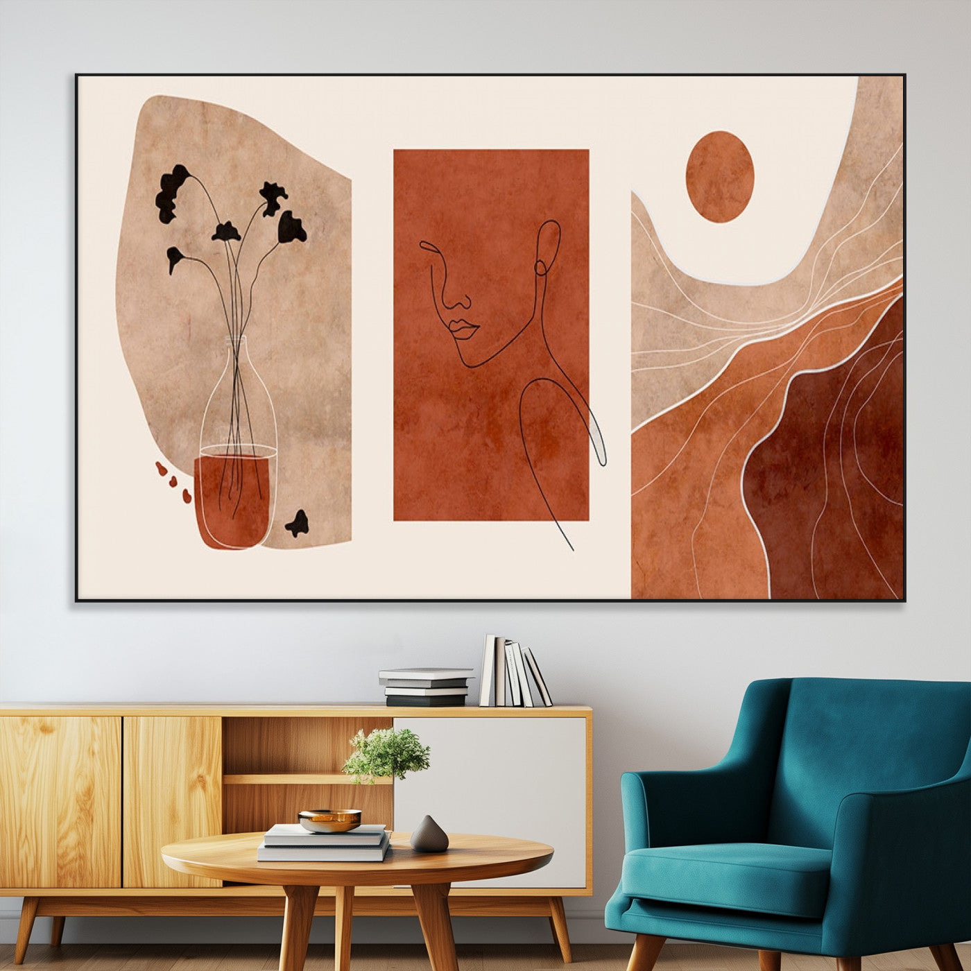 SEG-FC-51X34_Oversize - Boho Sunset Mountain Canvas Print, Modern Boho Sunset Mountain Landscape Triptych – Giclée Canvas
