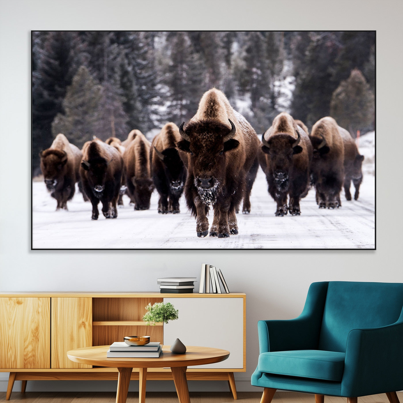SEG-FC-51X34_Oversize - Bison Wall Art Canvas Print- Bison Herd Canvas Wall Art – Majestic Wildlife Photography – Framed and