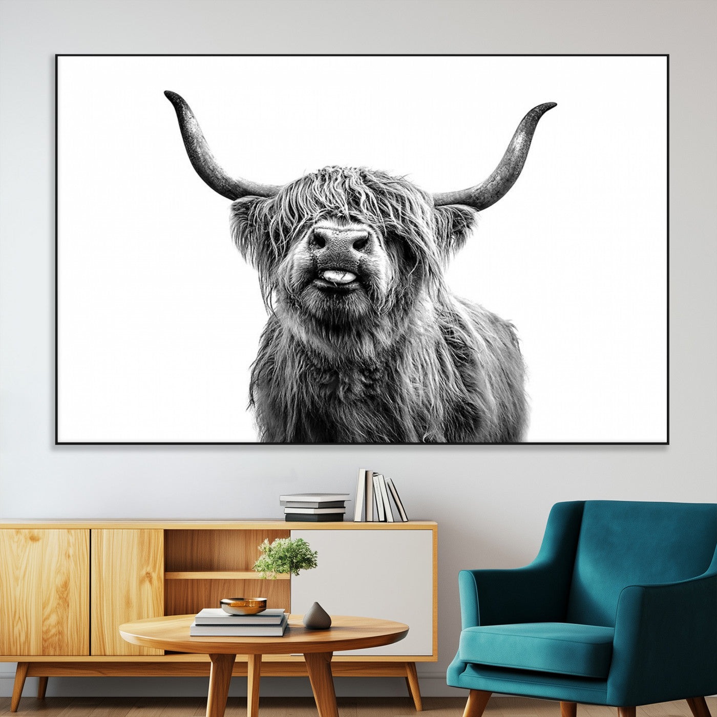 SEG-FC-51X34_Oversize - Fanny Scottish Highland Cow Cattle Art Print Farmhouse Wall Art Canvas Print