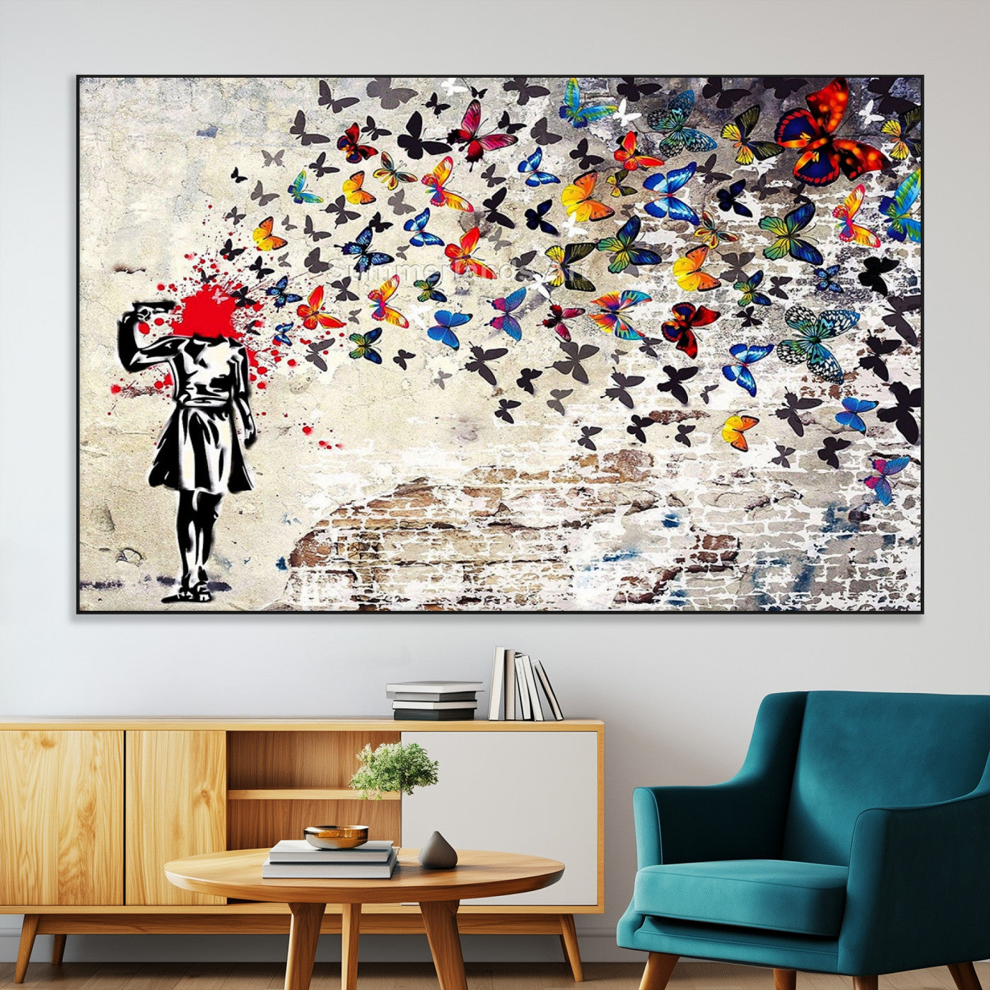 SEG-FC-51X34_Oversize - Banksy Art Butterfly Girl Explosion Canvas Art – Vibrant Urban Graffiti for Modern Interiors - Ready