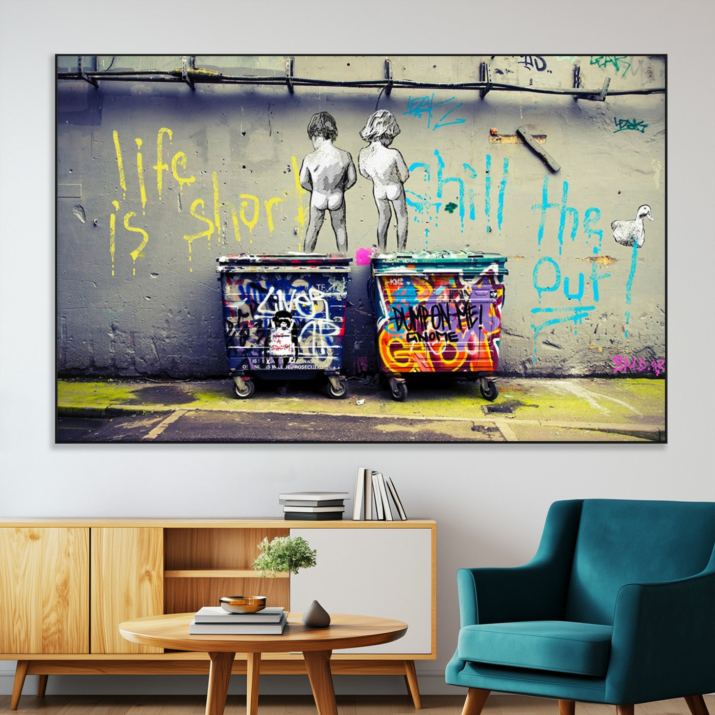 SEG-FC-51X34_Oversize - Banksy Life is Short Wall Art - Iconic Graffiti Art on Framed Ready-to-Hang Canvas - Street Art