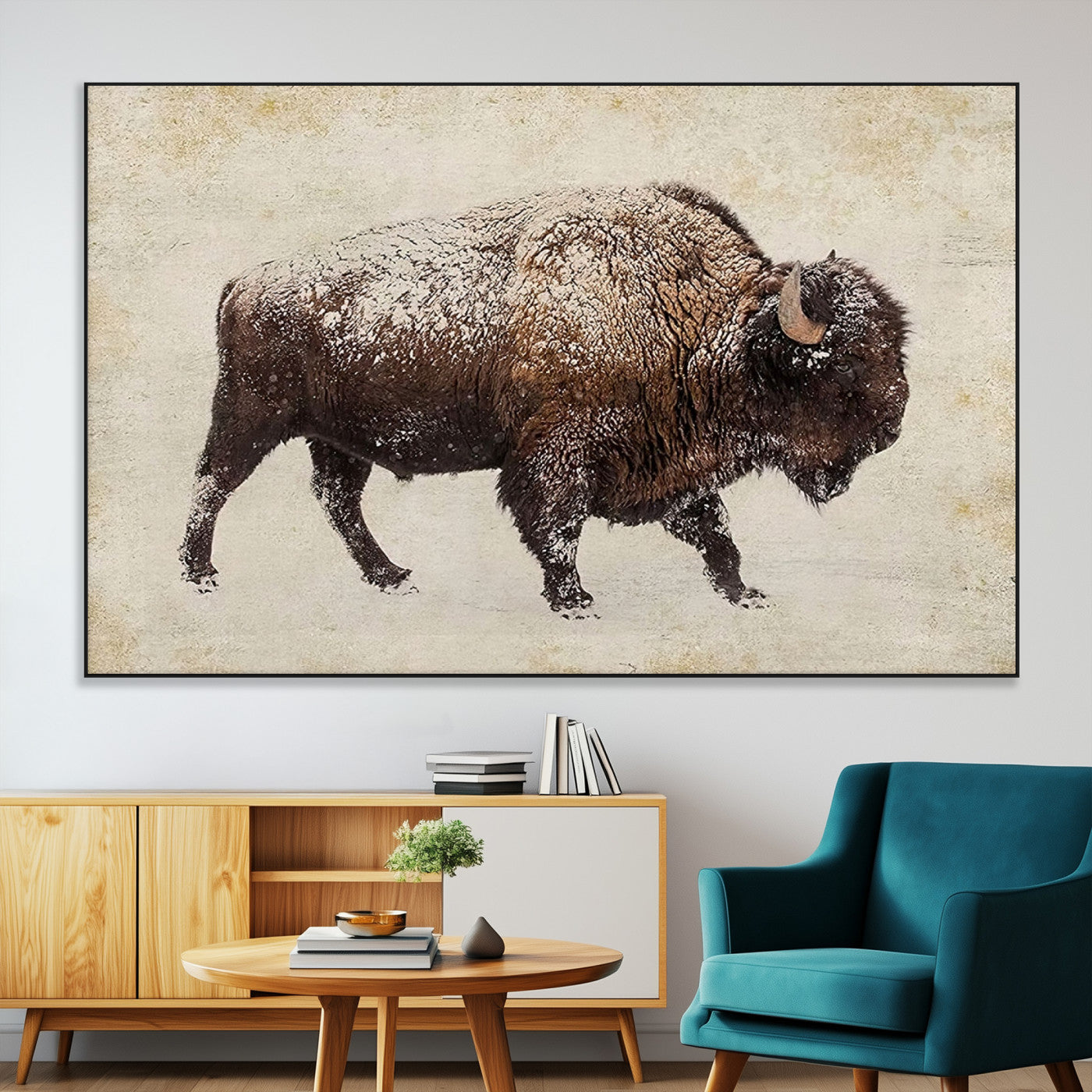 SEG-FC-51X34_Oversize - Buffalo Wall Art, Western Bison Canvas Print, Rustic Buffalo Art for Cowboy Western Decor, Large
