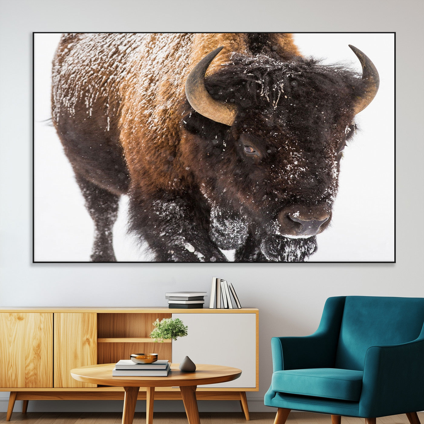 SEG-FC-51X34_Oversize - Bison Wall Art Canvas Print For Farmhouse, Wild Animal Wall Art, Framed Wild Bison Wall Art