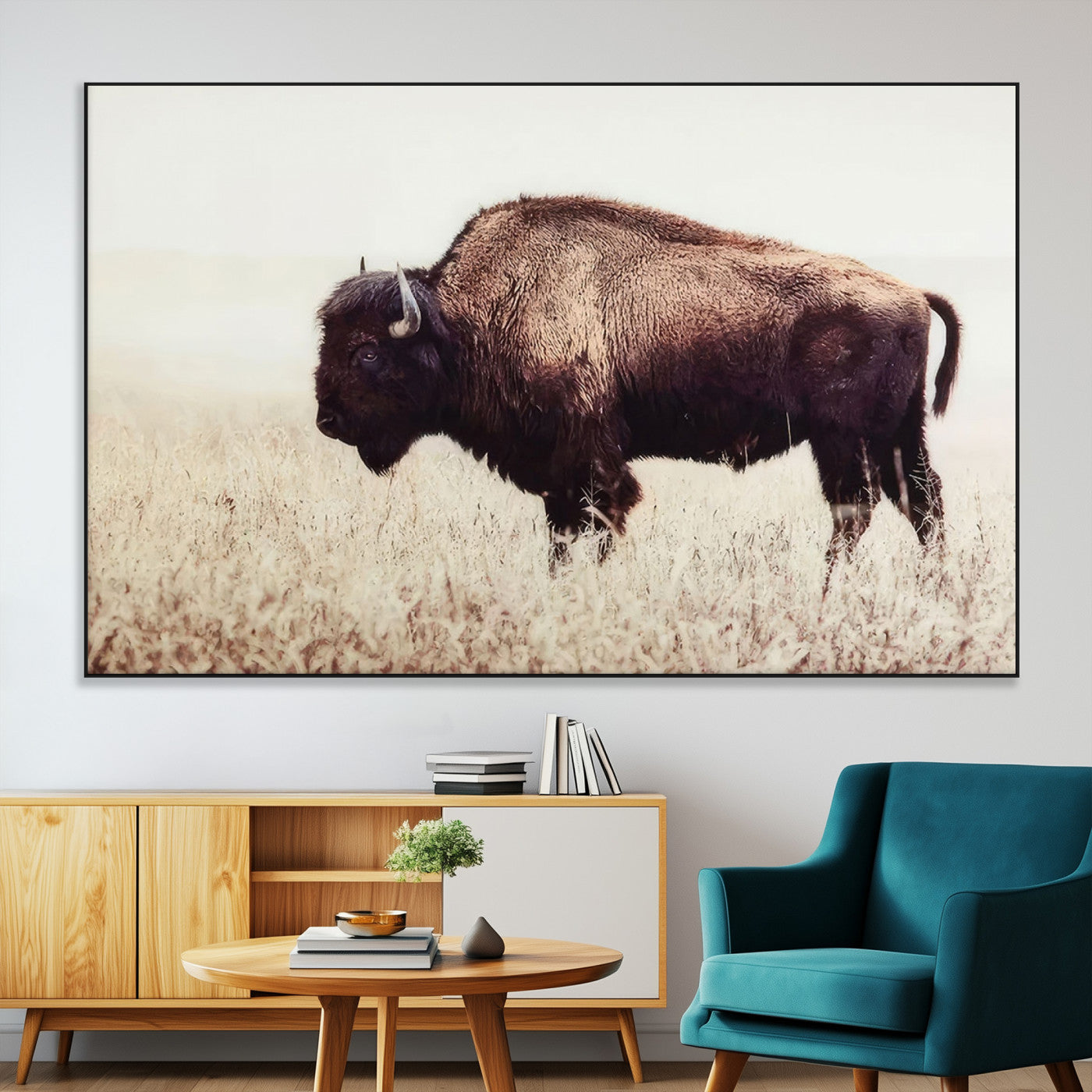 SEG-FC-51X34_Oversize - Bison in Field Wall Art Canvas Print For Farmhouse Barn Decor