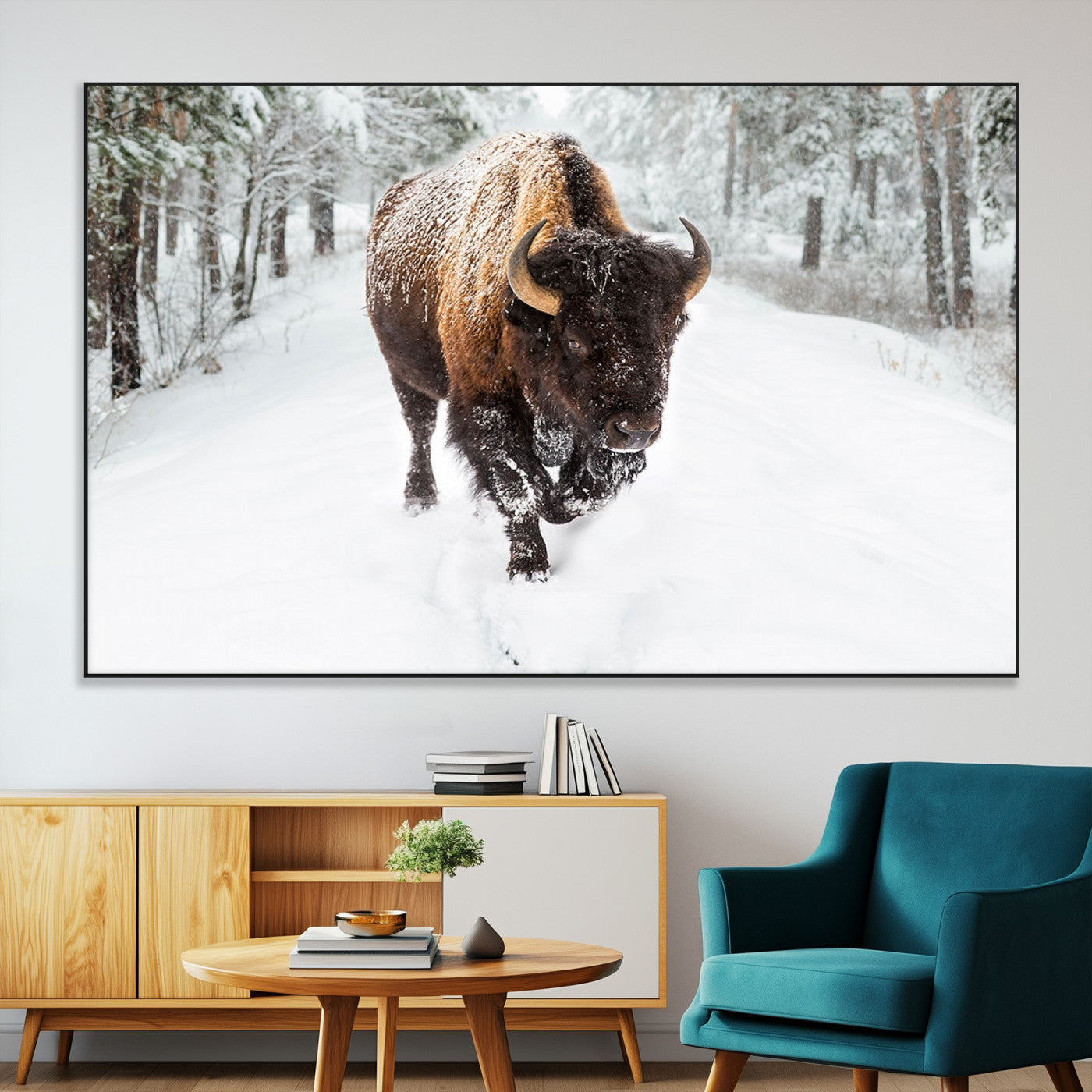 -Bison Wall Art Canvas Print For Farmhouse, Animal Canvas Print, Wild Animal Wall Art