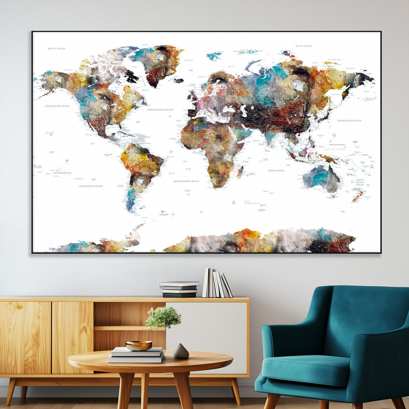 SEG-FC-51X34_Oversize - Push Pin World Map Canvas Print – Framed Wall Art for Couples to Track Their Travels – Anniversary