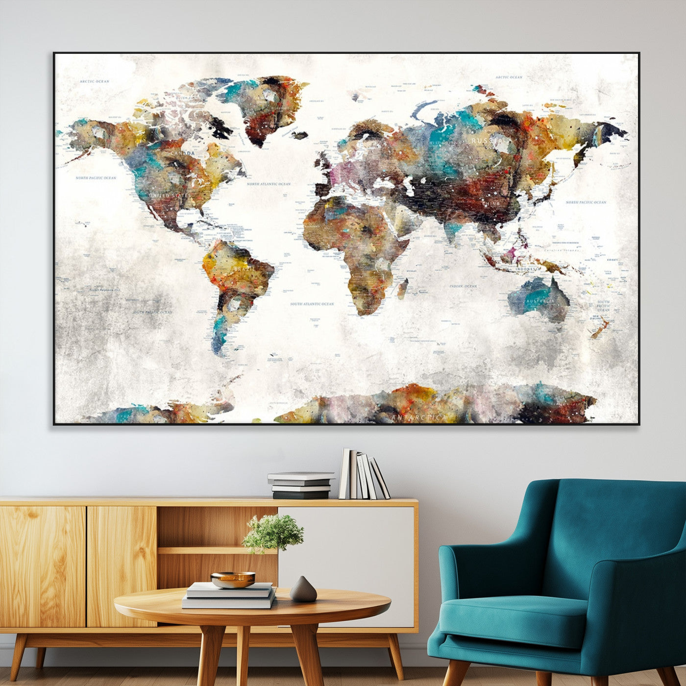 SEG-FC-51X34_Oversize - Push Pin World Map Canvas Print – Framed Wall Art for Couples to Track Their Travels – Anniversary