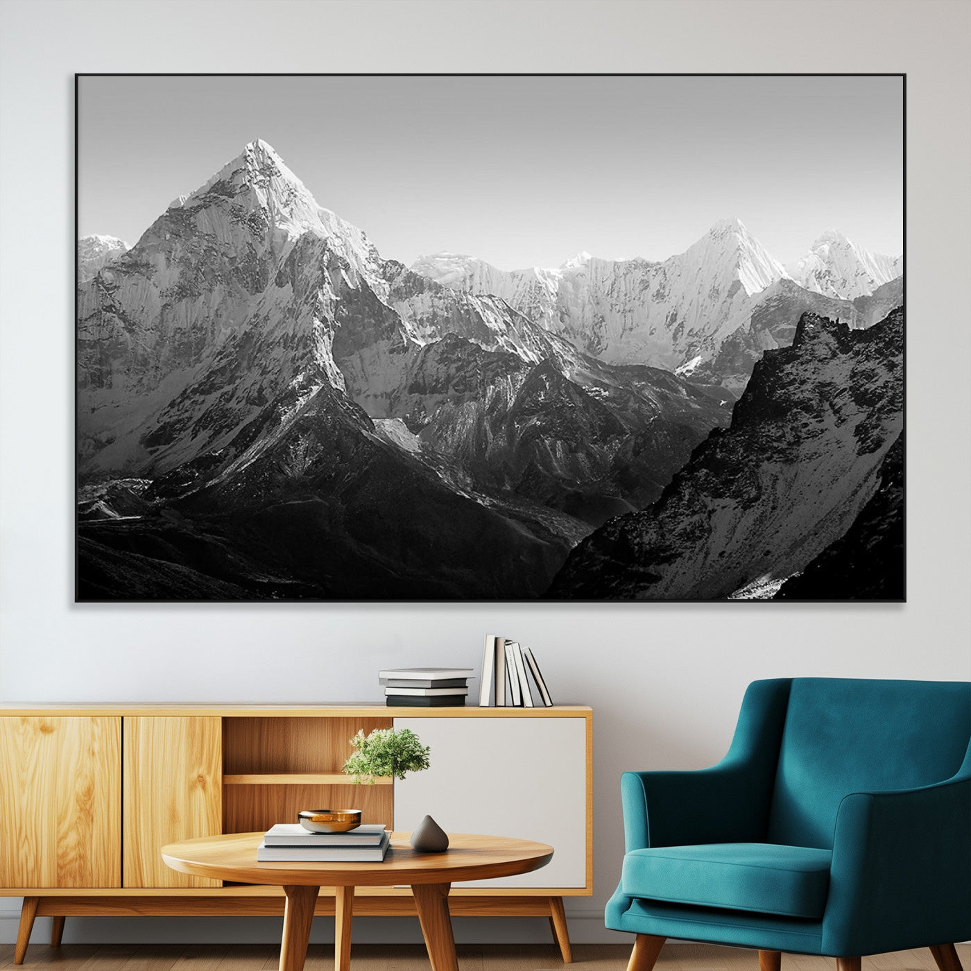 SEG-FC-51X34_Oversize - Everest Himalaya Mountain Peaks Black & White Triptych Canvas Art – Mountain Wall Decor, Everest