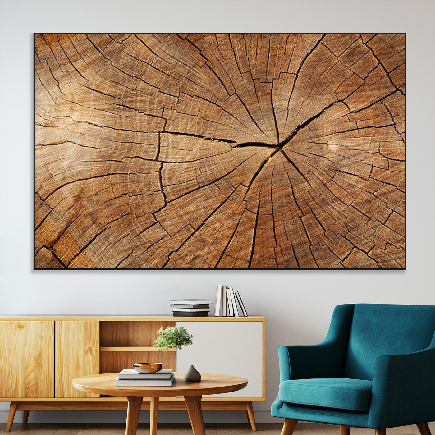 SEG-FC-51X34_Oversize - Tree Ring Canvas Art, Rustic Wood Grain Wall Art, Tree Slice Decor for Modern Homes, Giclee